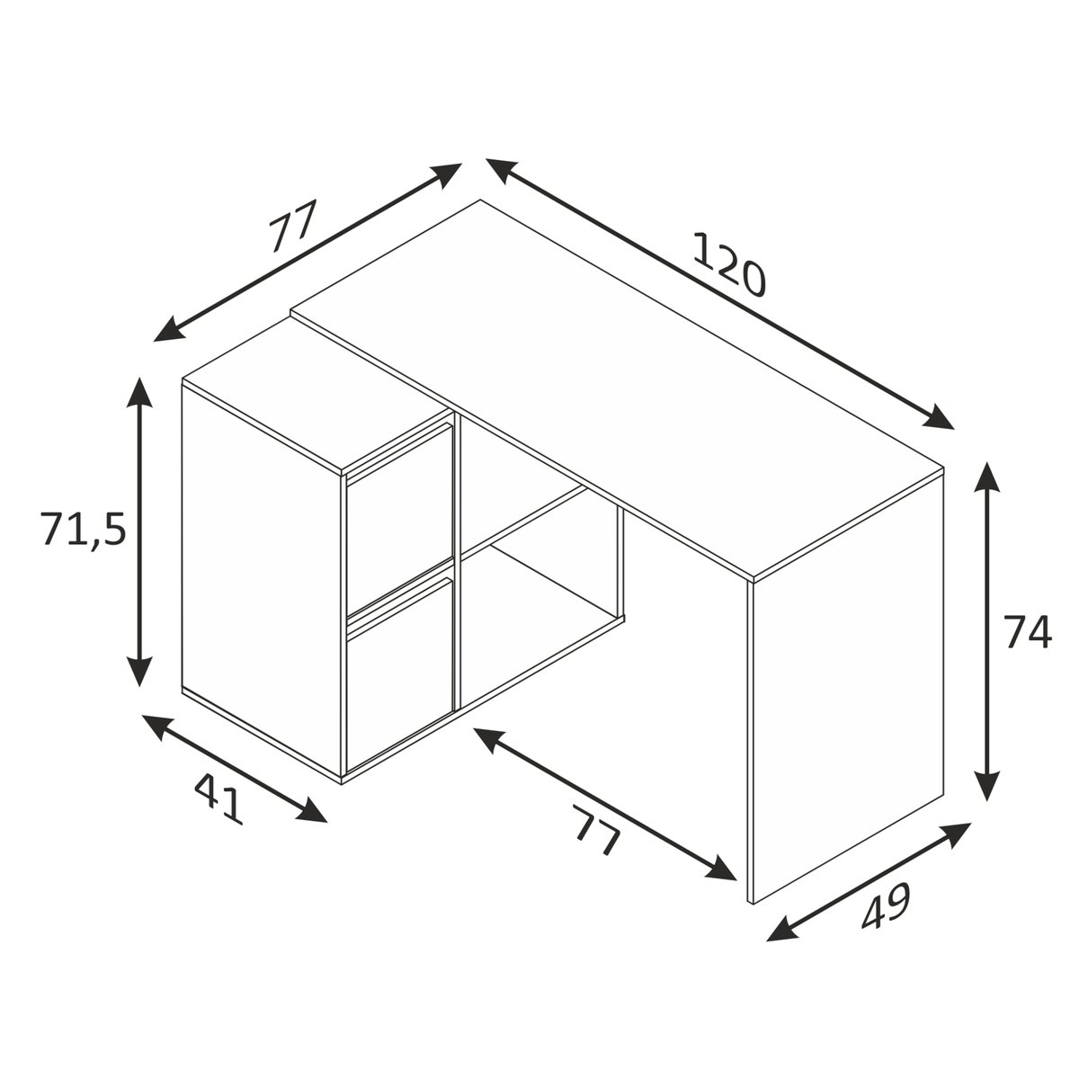Bureau multiposition avec rangements blanc, TERRE DE NUIT