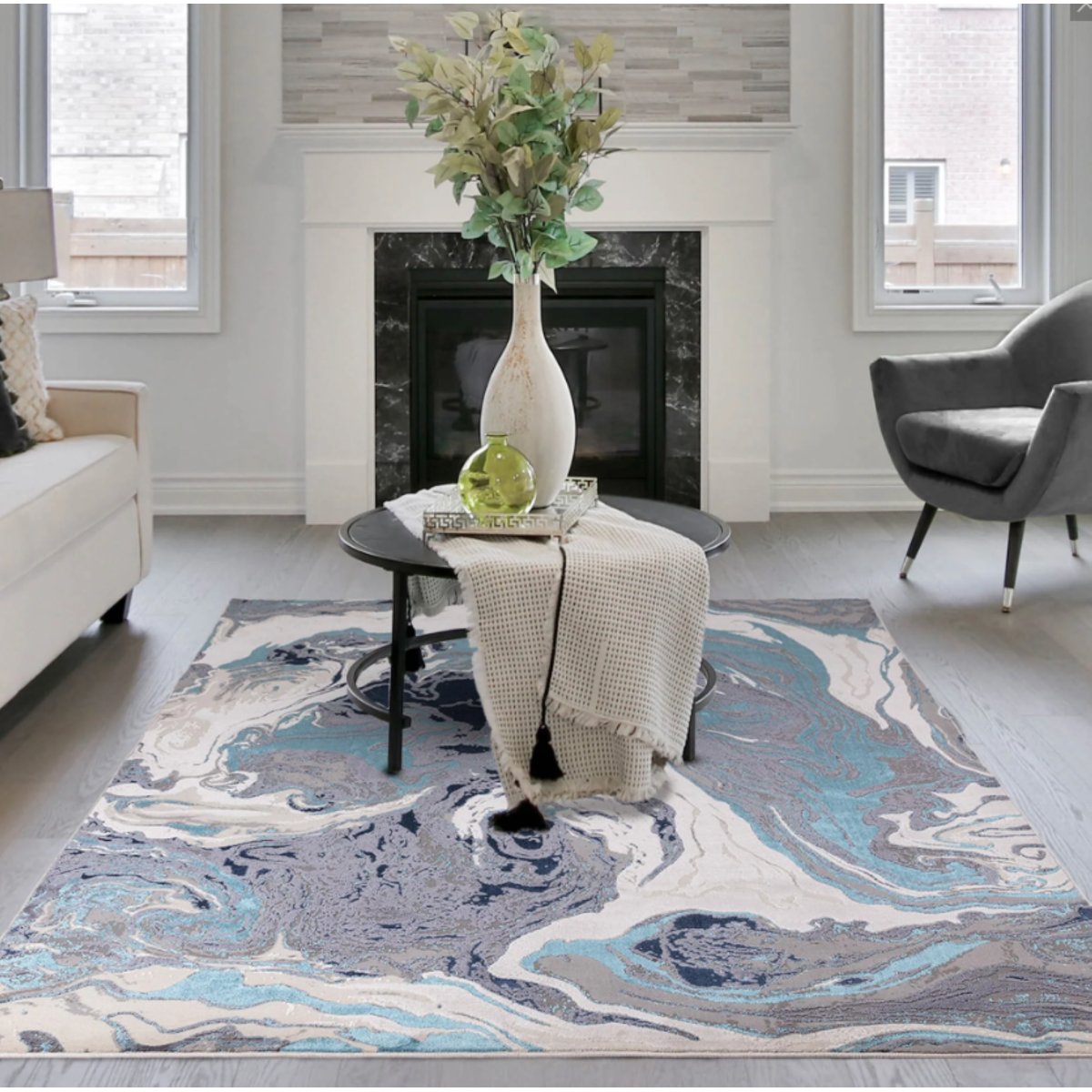 Tapis moderne salon et chambre OCEAN bleu, NOVATREND