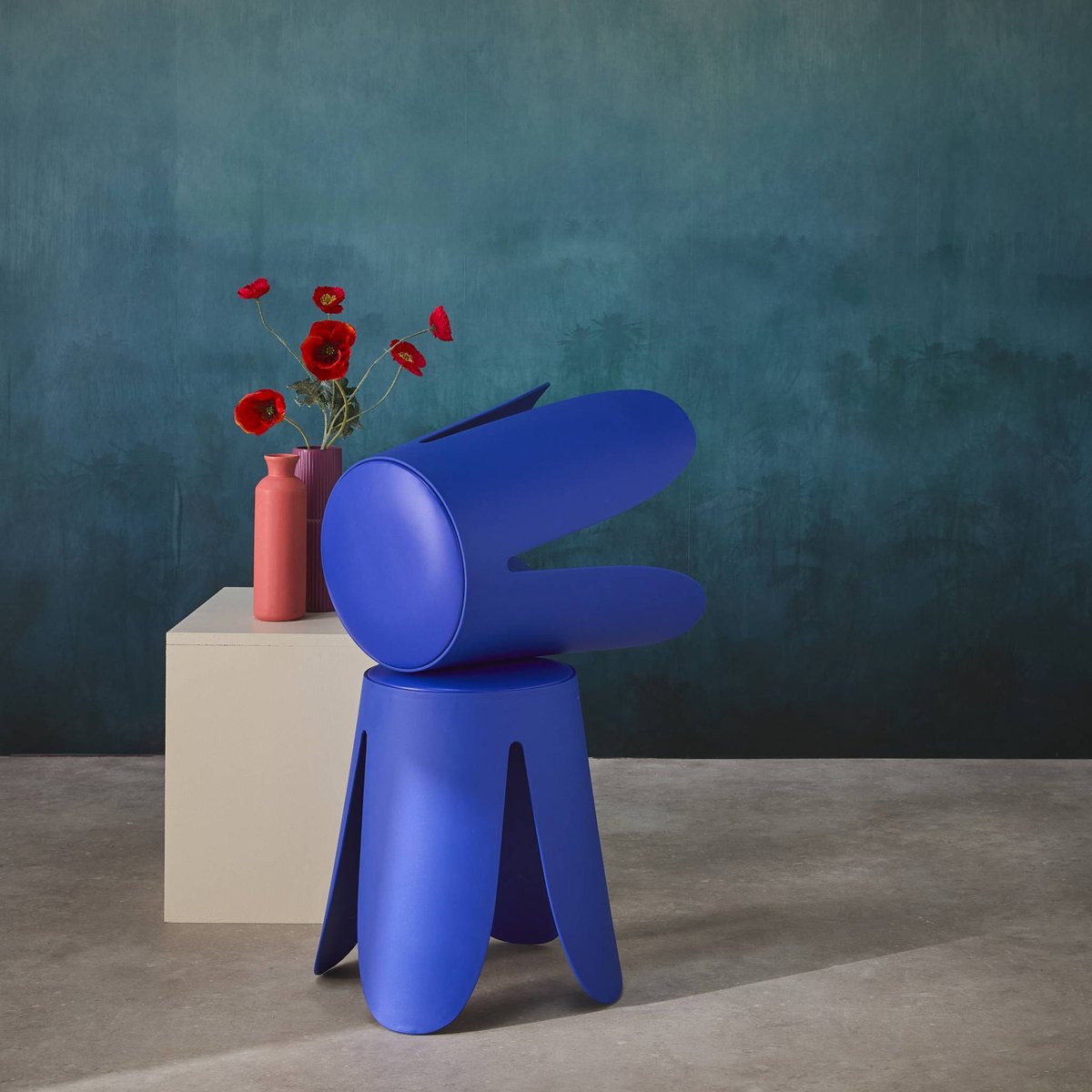Tabouret empilable simili cuir (lot de 2) NIKI bleu, SWEEEK