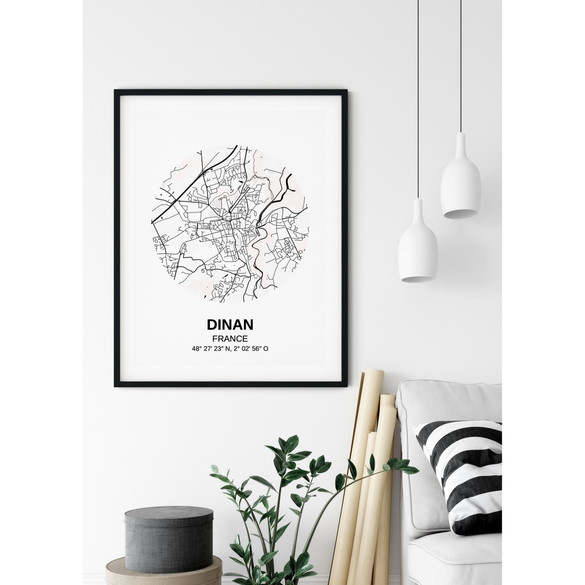 Affiche Carte Dinan blanc, L'AFFICHERIE