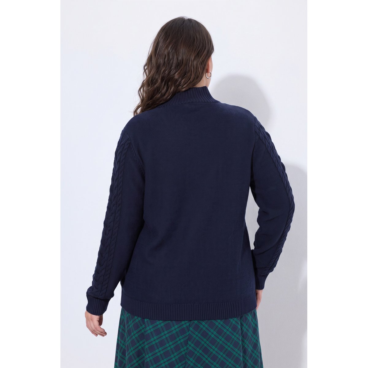 Cardigan motif torsadé, col montant marine, ULLA POPKEN