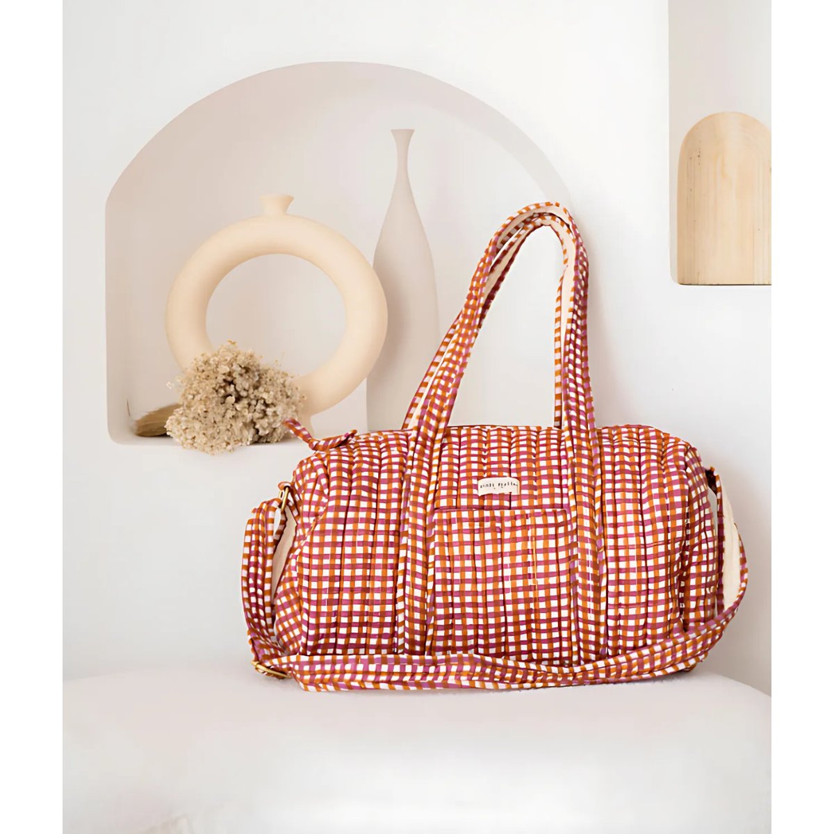 Sac weekend en coton matelassé  Tara Camel orange camel, BINDI ATELIER
