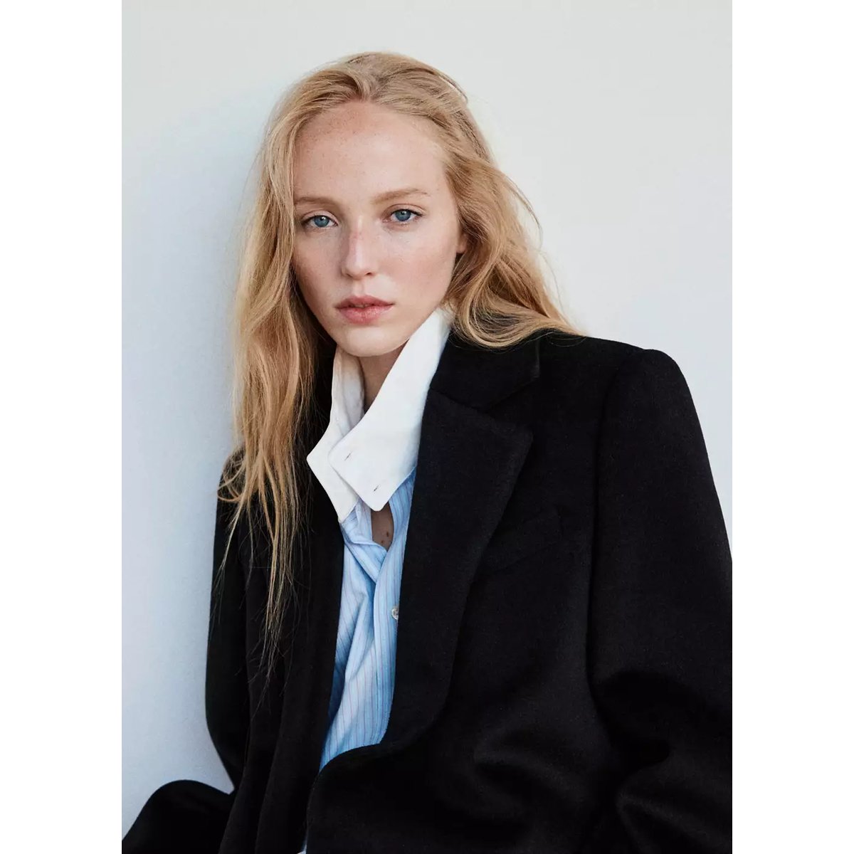 Manteau en laine à double boutonnage noir, MANGO