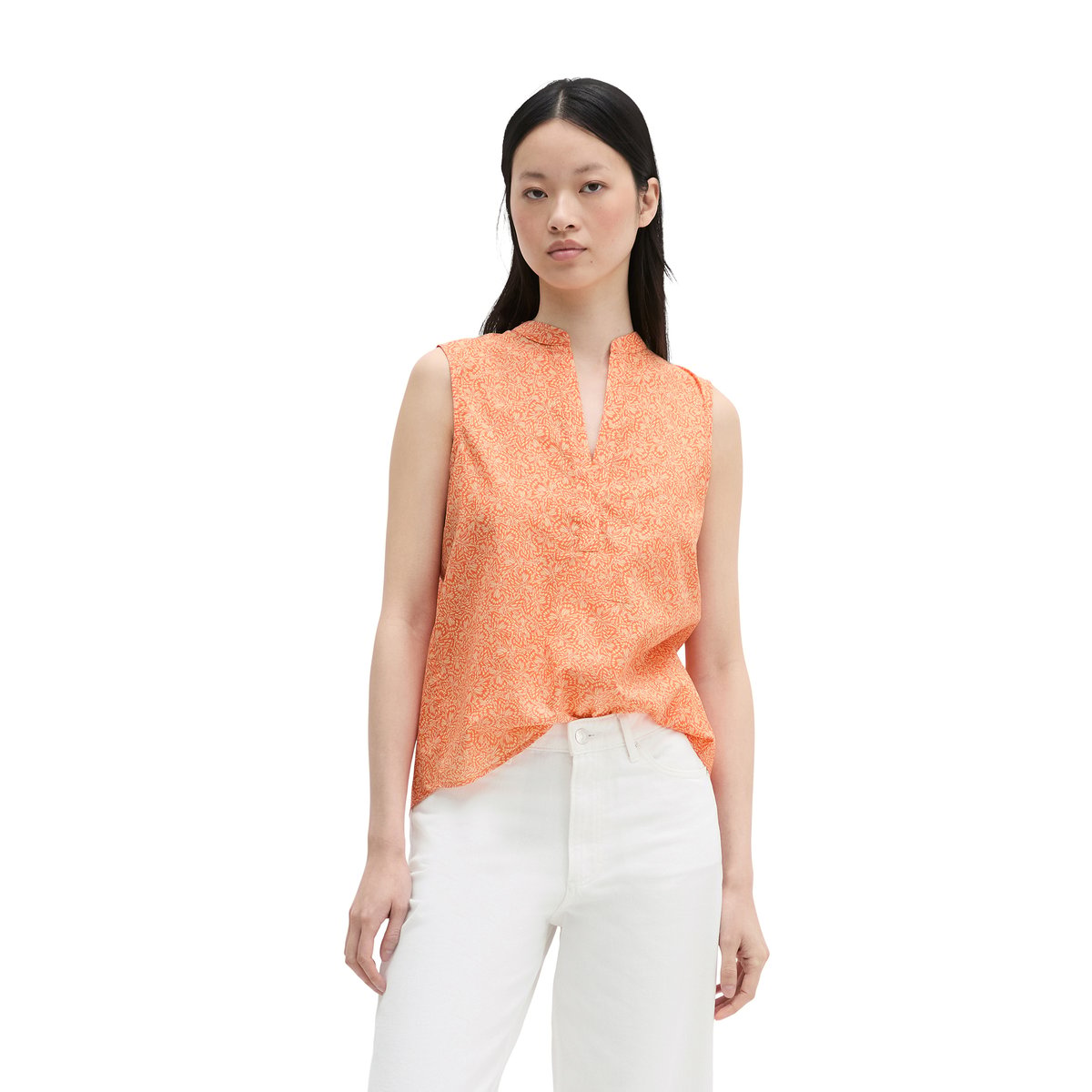 Blouse sans manches loose en voile de coton imprimé orange, MARC O'POLO
