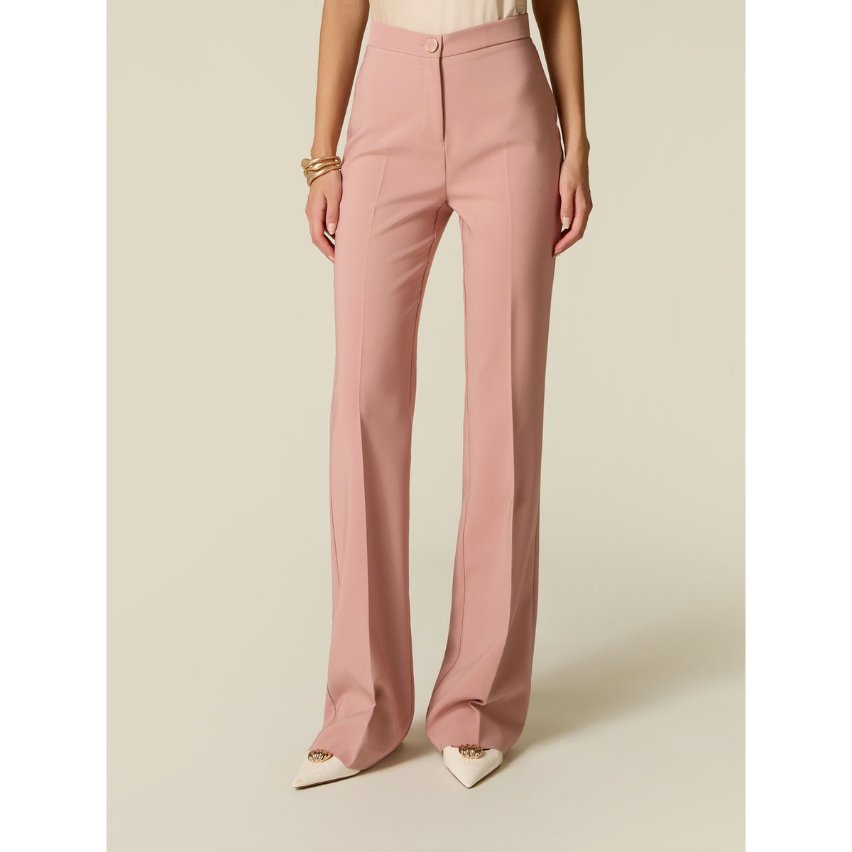 Pantalon flare taille haute rose, OLTRE