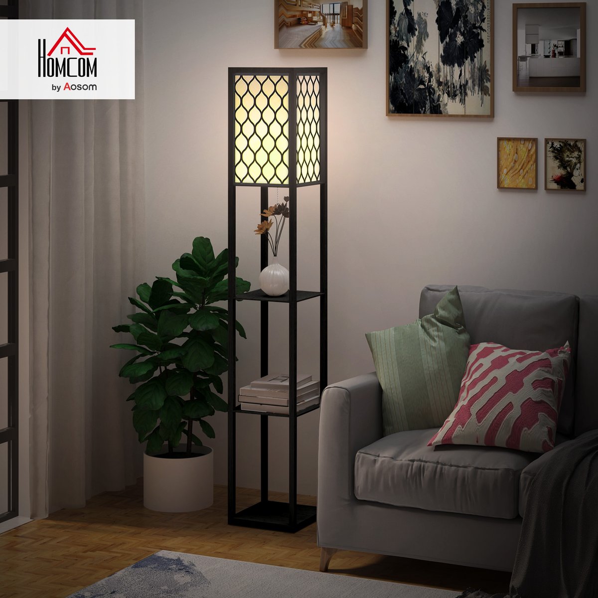 Lampadaire MDF Noir noir, HOMCOM