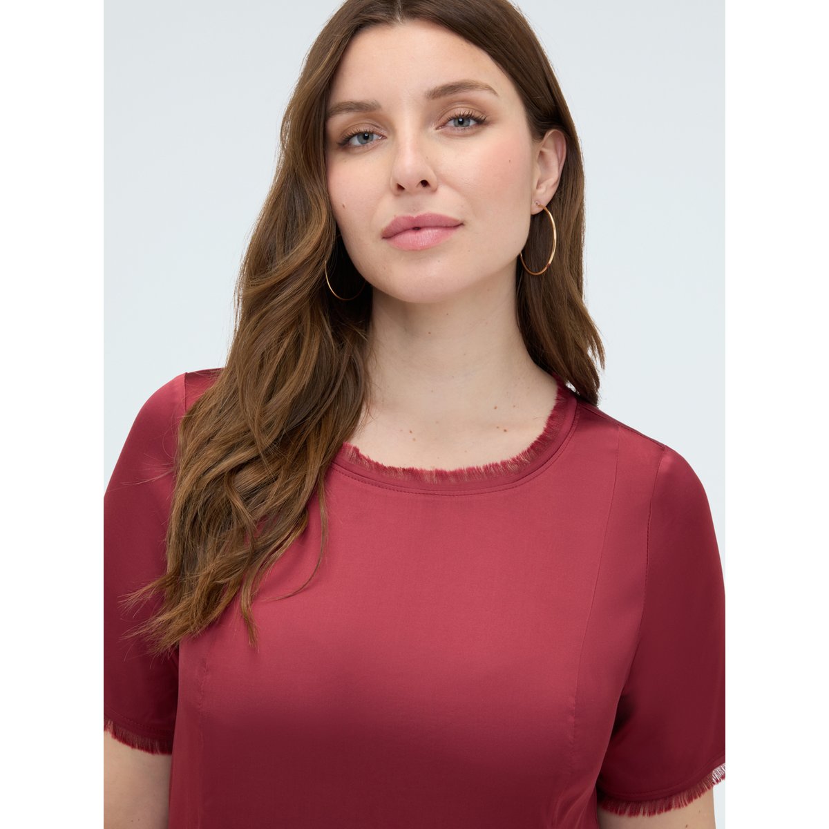 Robe ligne A avec détails effilochés rouge, FIORELLA RUBINO