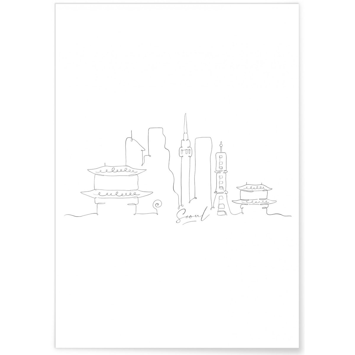 Affiche Line Art Séoul blanc, L'AFFICHERIE