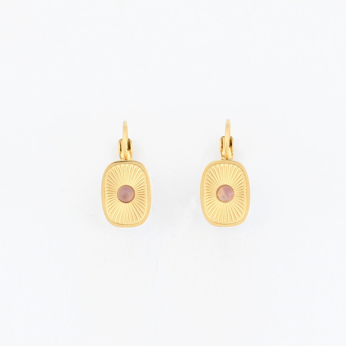 Boucles d'oreilles dormeuses en acier inoxydable avec pierre d'améthyste violet, BALABOOSTE