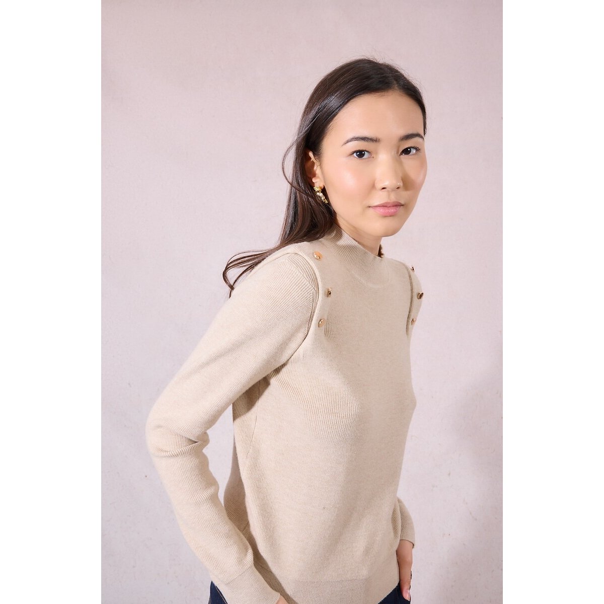 Thin Jumper with Epaulettes beige, MOLLY BRACKEN