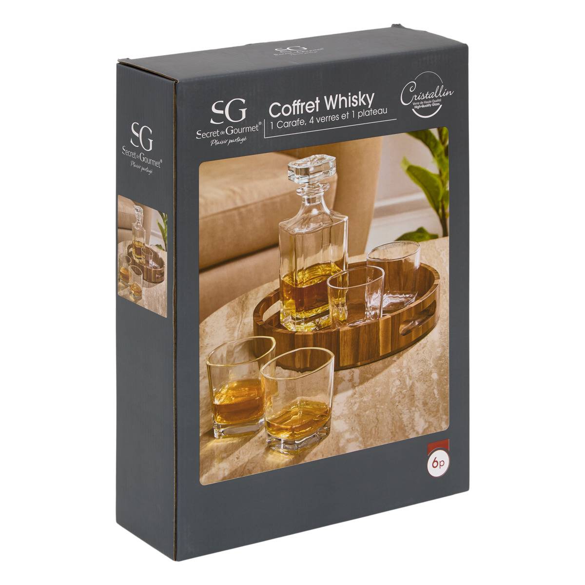 Coffret whisky avec carafe en Cristallin JULES transparent, ATMOSPHERA