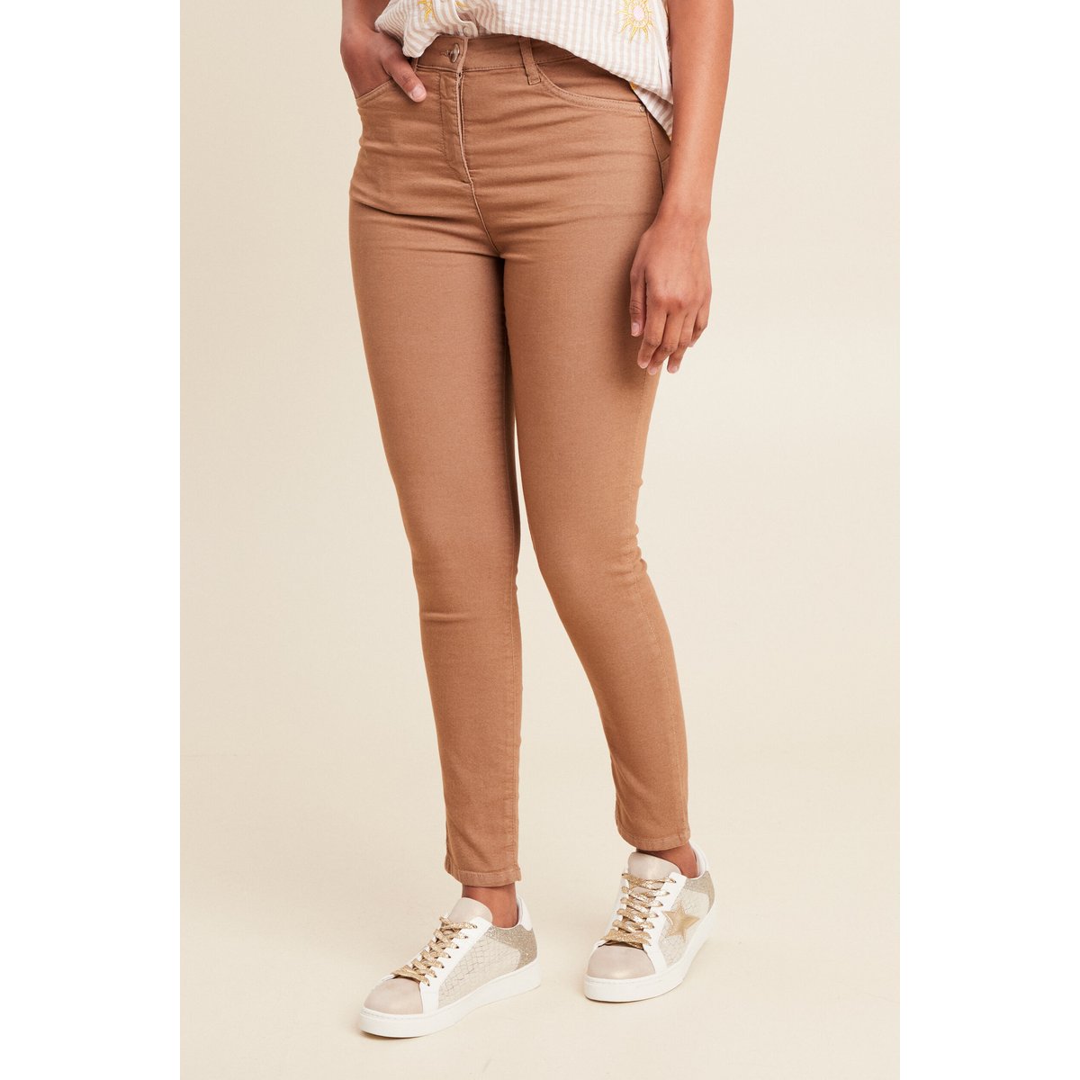 Pantalon léger taille haute 7/8ème marron, BREAL