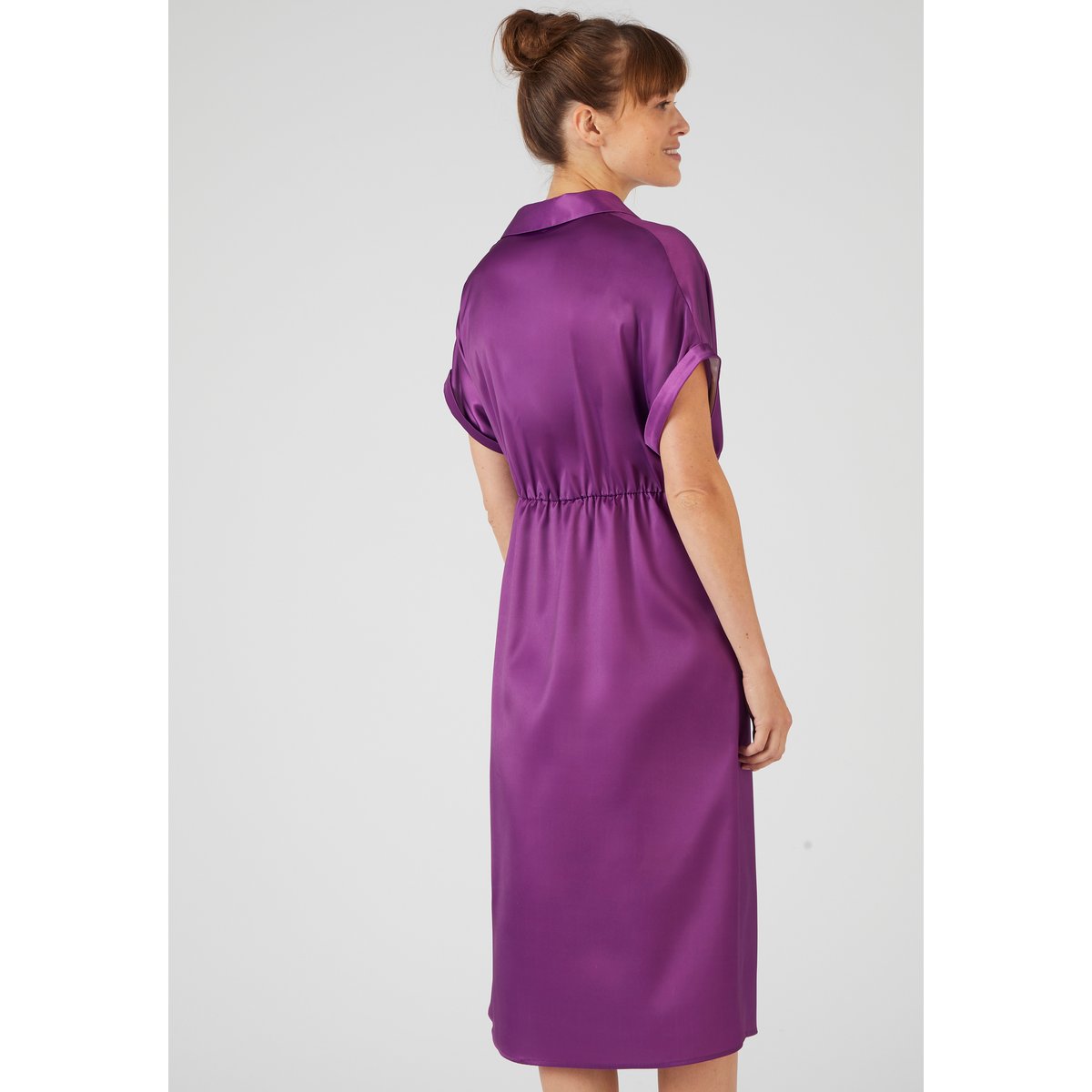 Robe drapée toucher soyeux violet dahlia, DAMART