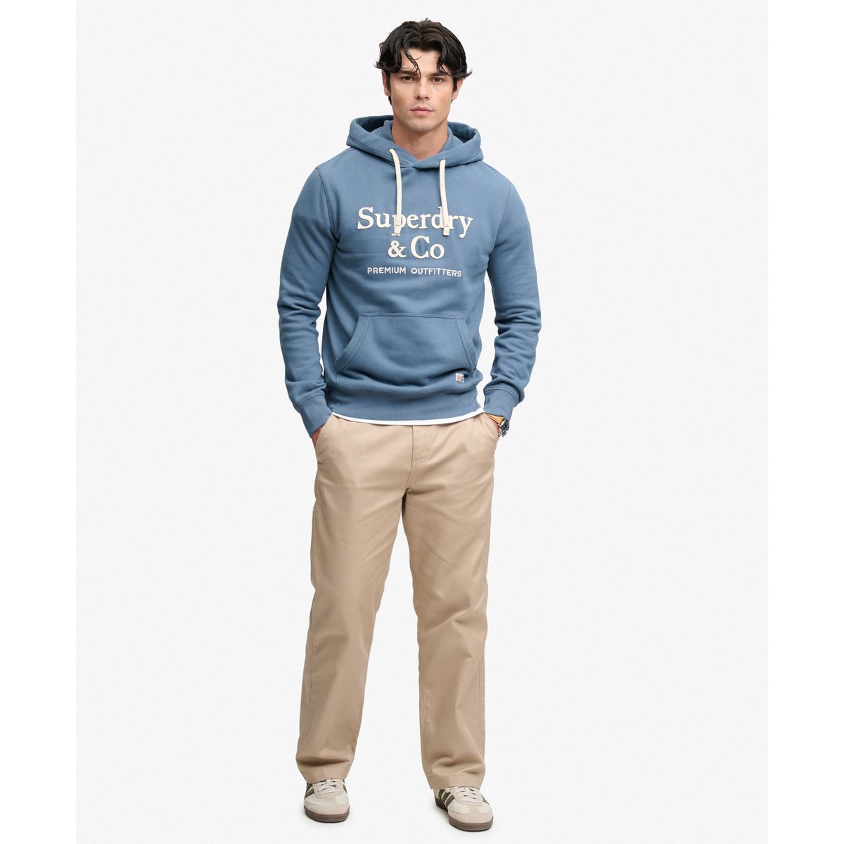 Sweat à capuche Company Logo coupe décontractée bleu ardoise sec, SUPERDRY