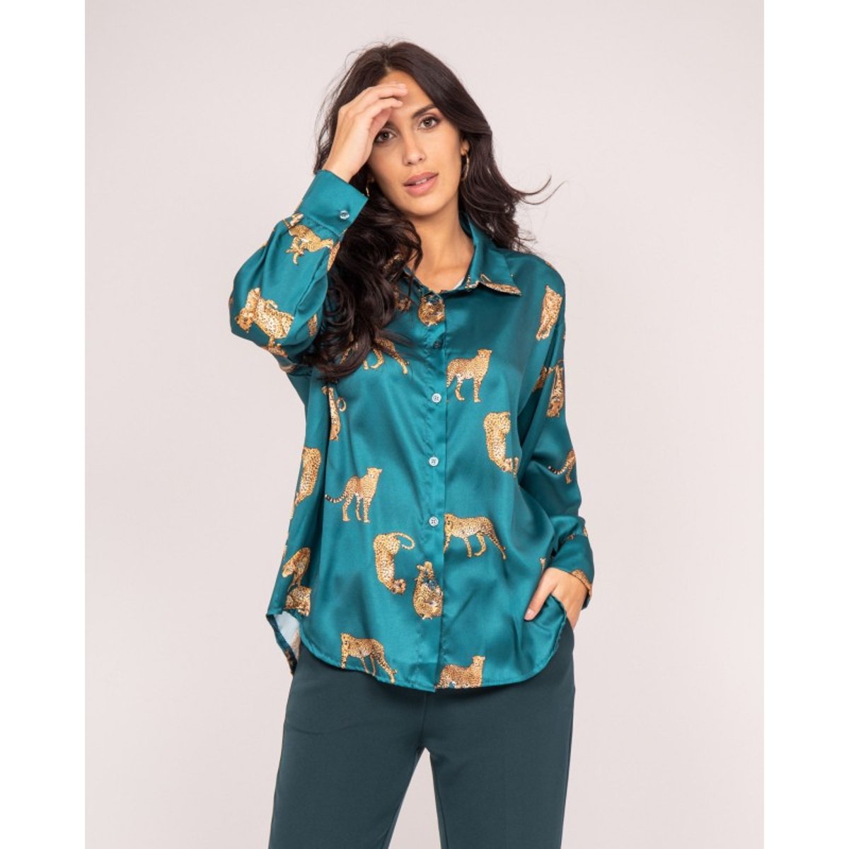 Chemise Satin Motifs Oracio noir, DONA LISA