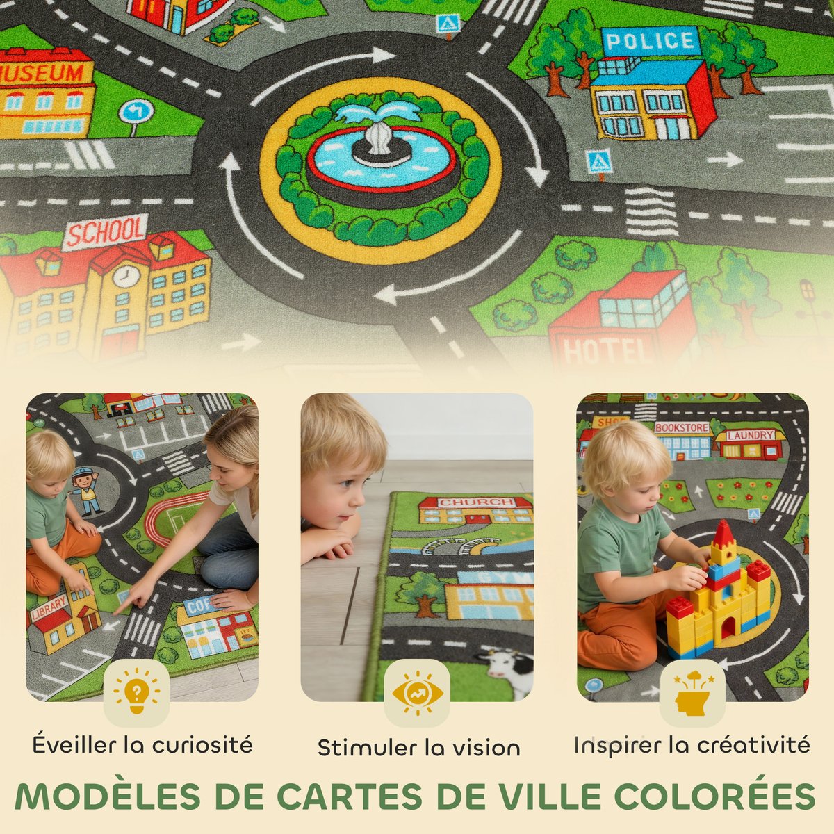 Tapis de jeu pour enfants Polyester multicolore, AIYAPLAY
