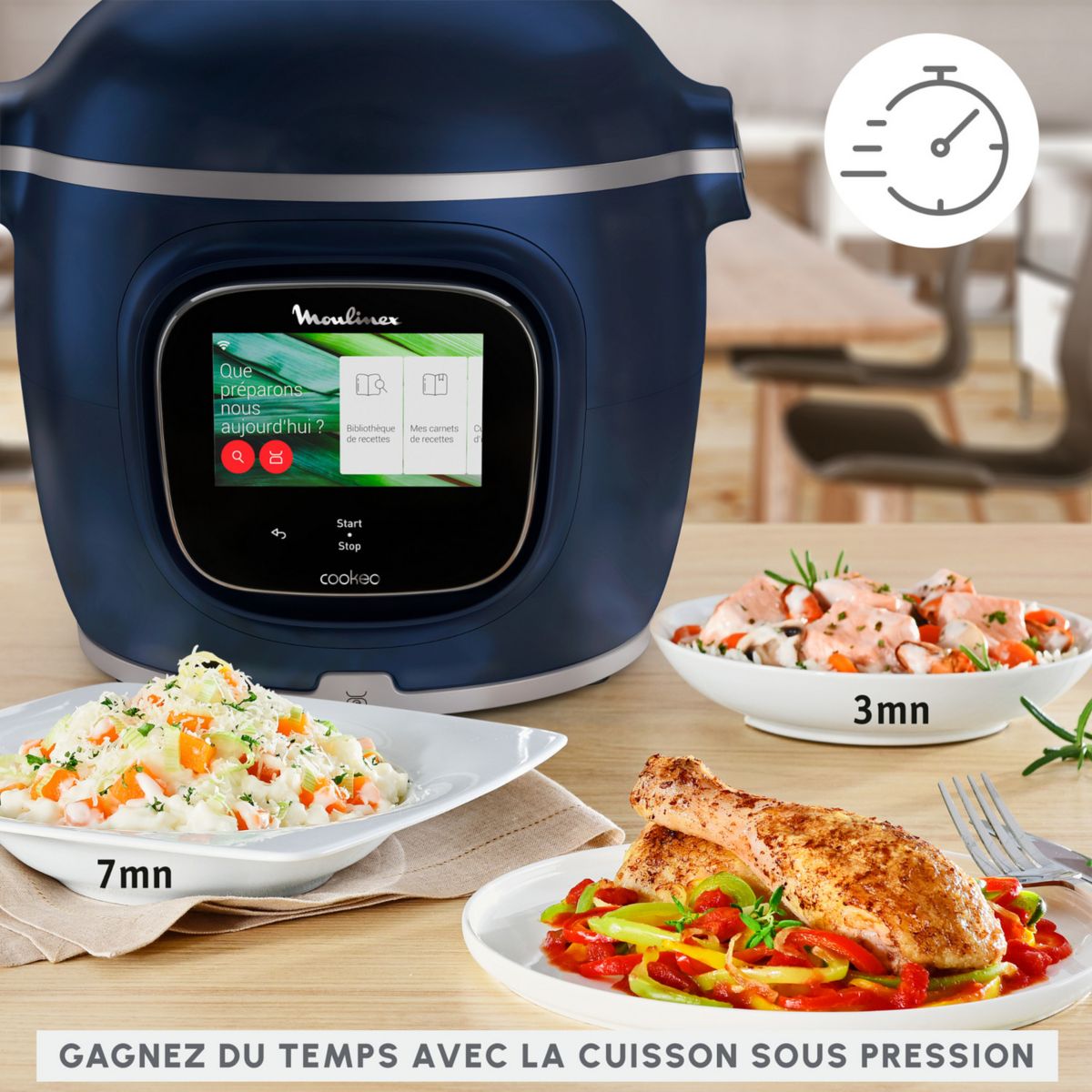 Cookeo CE943410 bleu  touch wifi pro balance integrée 6 L, 13 modes de cuisson, 250 recettes couleur unique, MOULINEX
