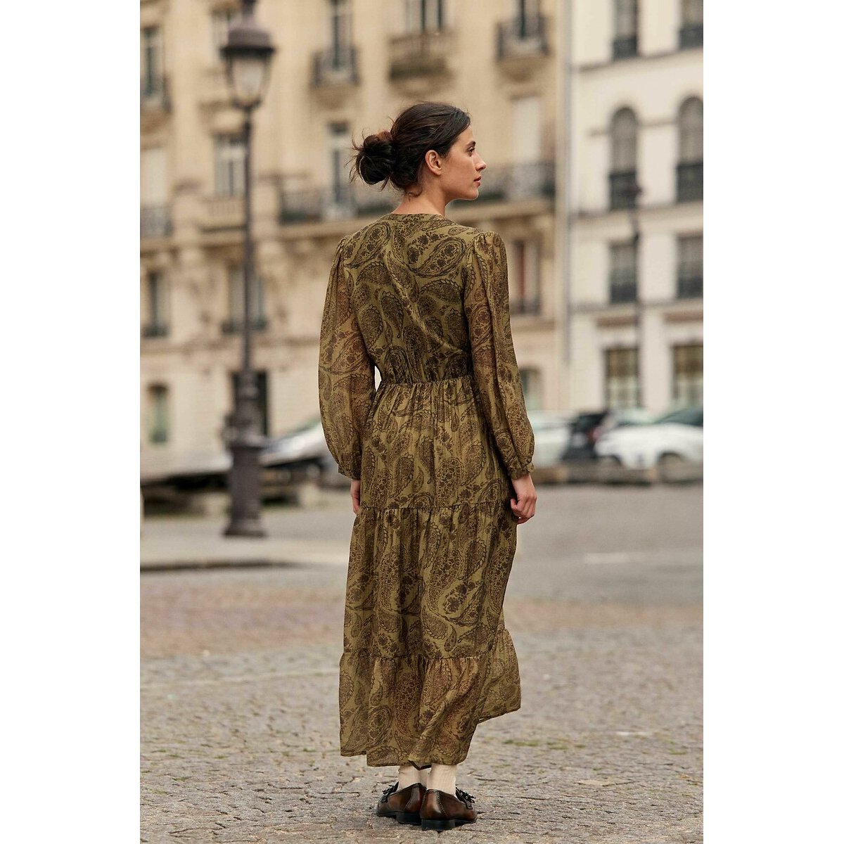 Ryma Printed Maxi Dress with Long Sleeves khaki print, LA PETITE ETOILE