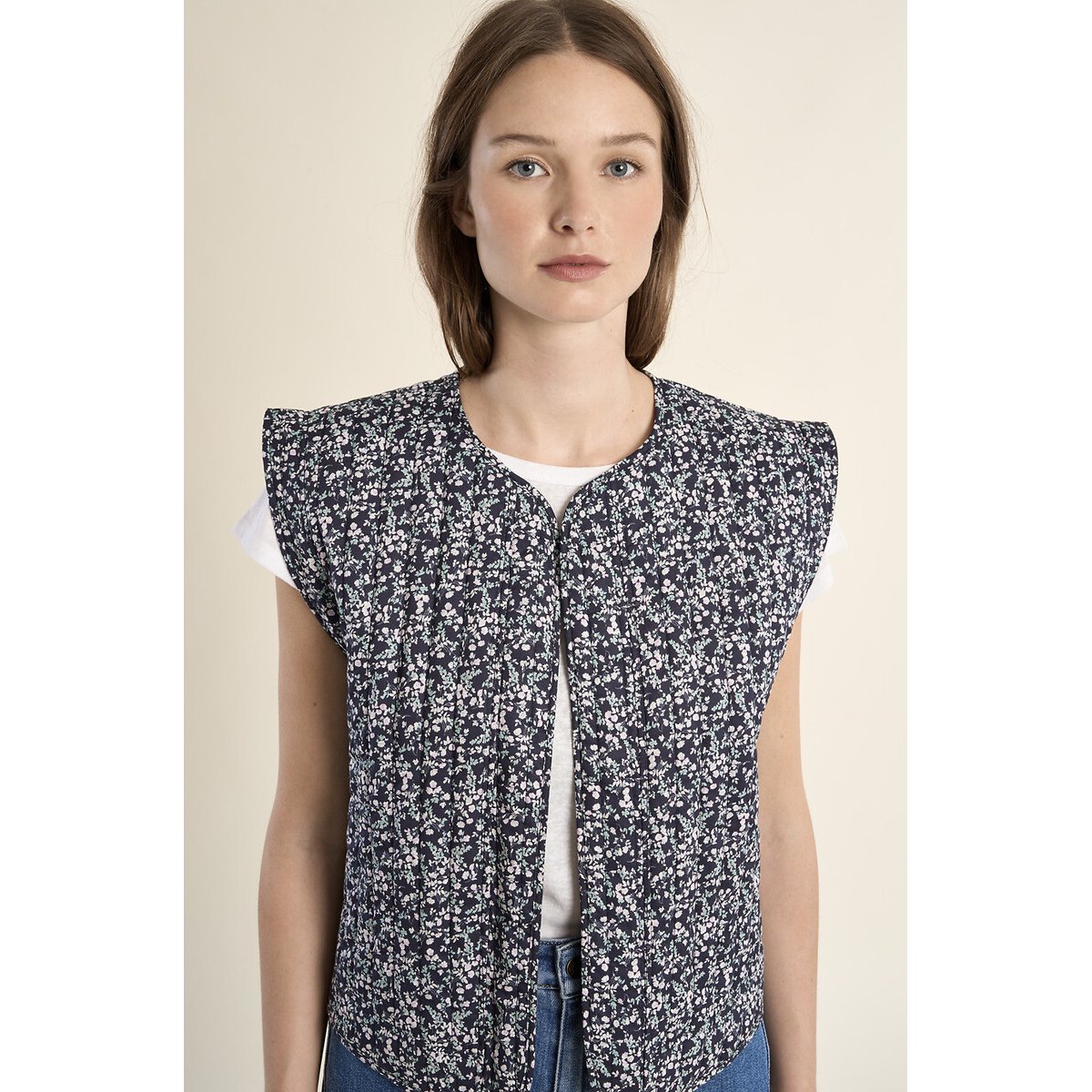 Veste sans manches imprimée imprimé bleu marine, MOLLY BRACKEN