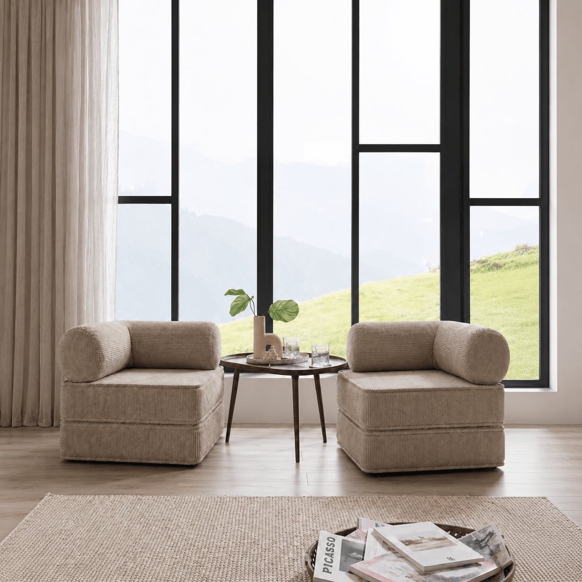 Fauteuil modulable en velours côtelé SURB crème, MEOW BABY