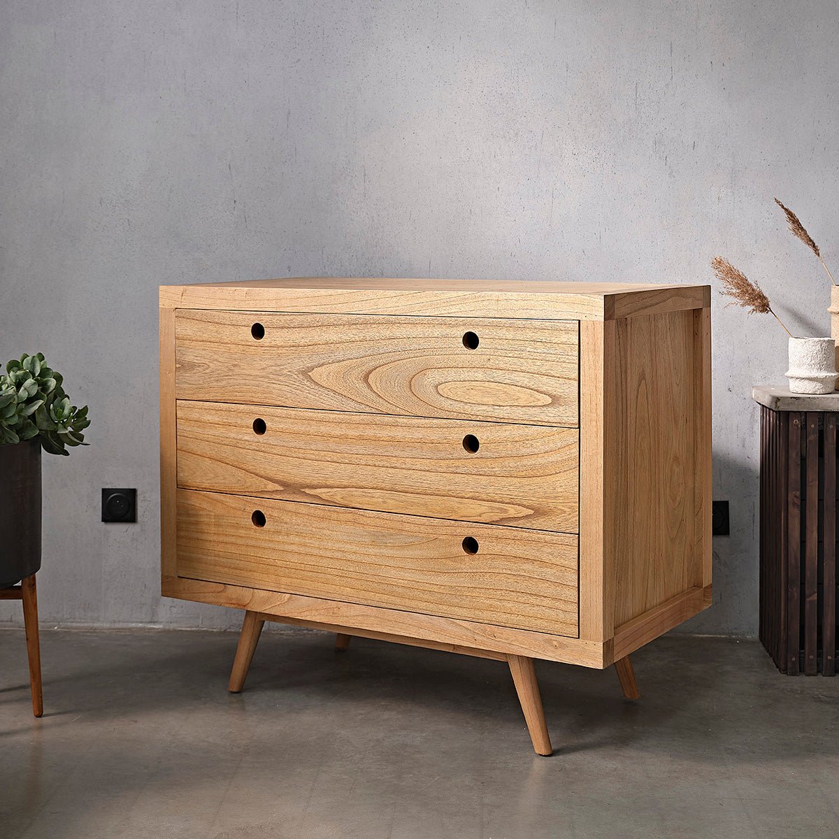 Commode en bois massif 110 cm 3 tiroirs ESMEE naturel, BERAH GETAH