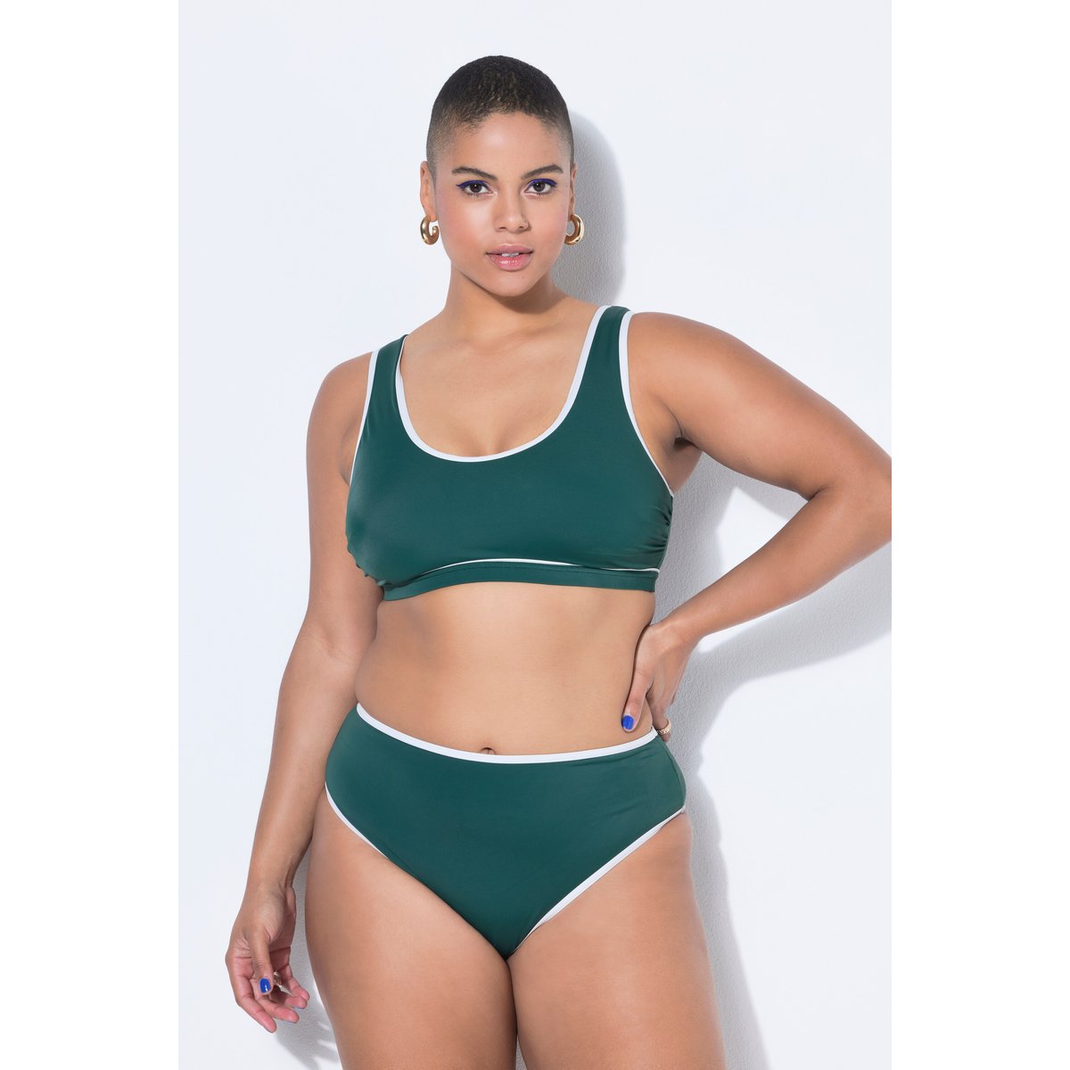 Haut de bikini, passepoil, bonnets souples vert foncé, STUDIO UNTOLD