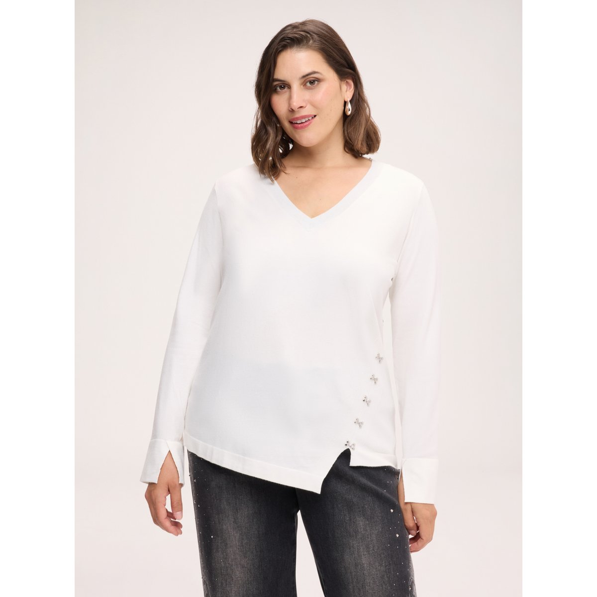 Pull avec applications métalliques blanc, FIORELLA RUBINO