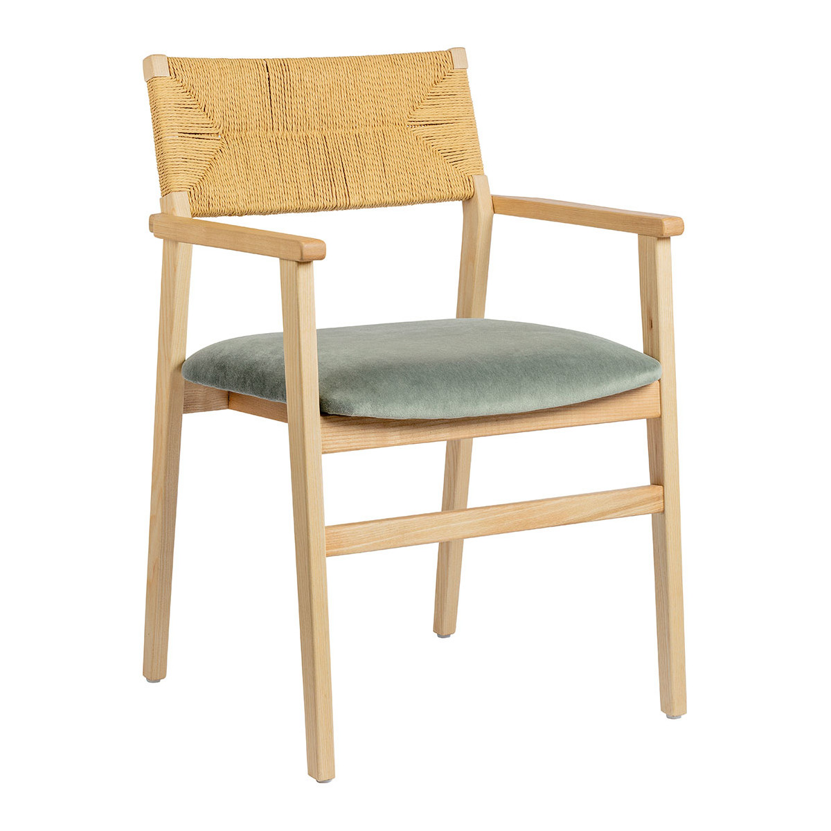 Chaise PALOMA velours finition bois blond vert, BLANC D’IVOIRE