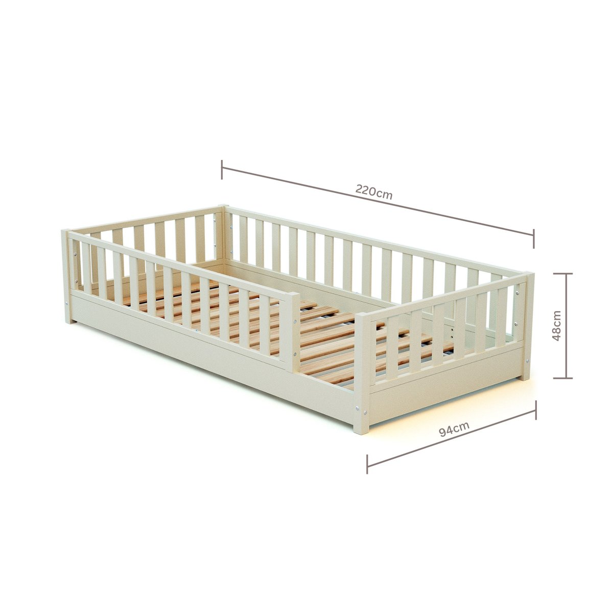 Lit au sol enfant en bois 90x190 SONHO avec matelas blanc, JURABABY