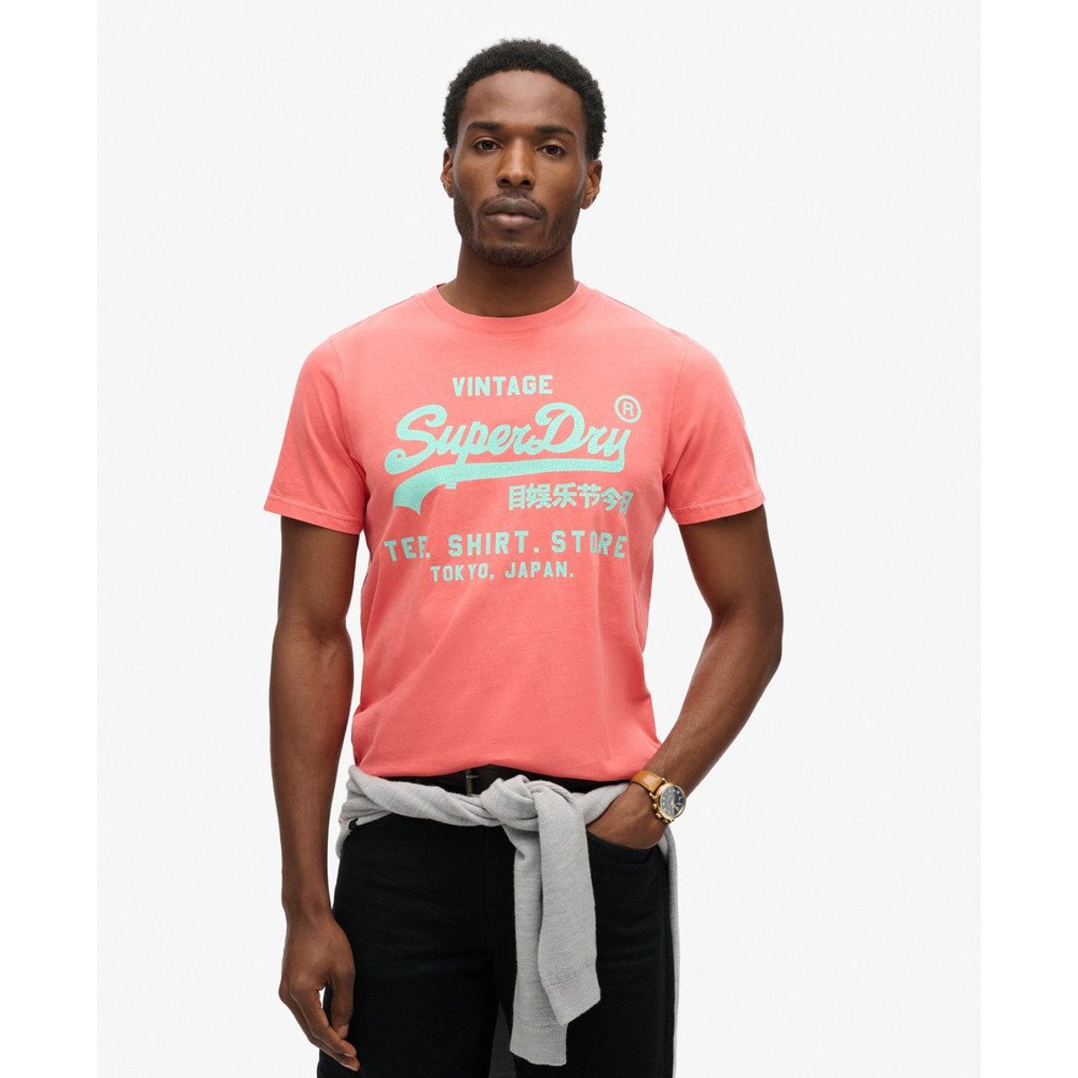 T-shirt Vintage Logo fluo corail eaux profondes, SUPERDRY