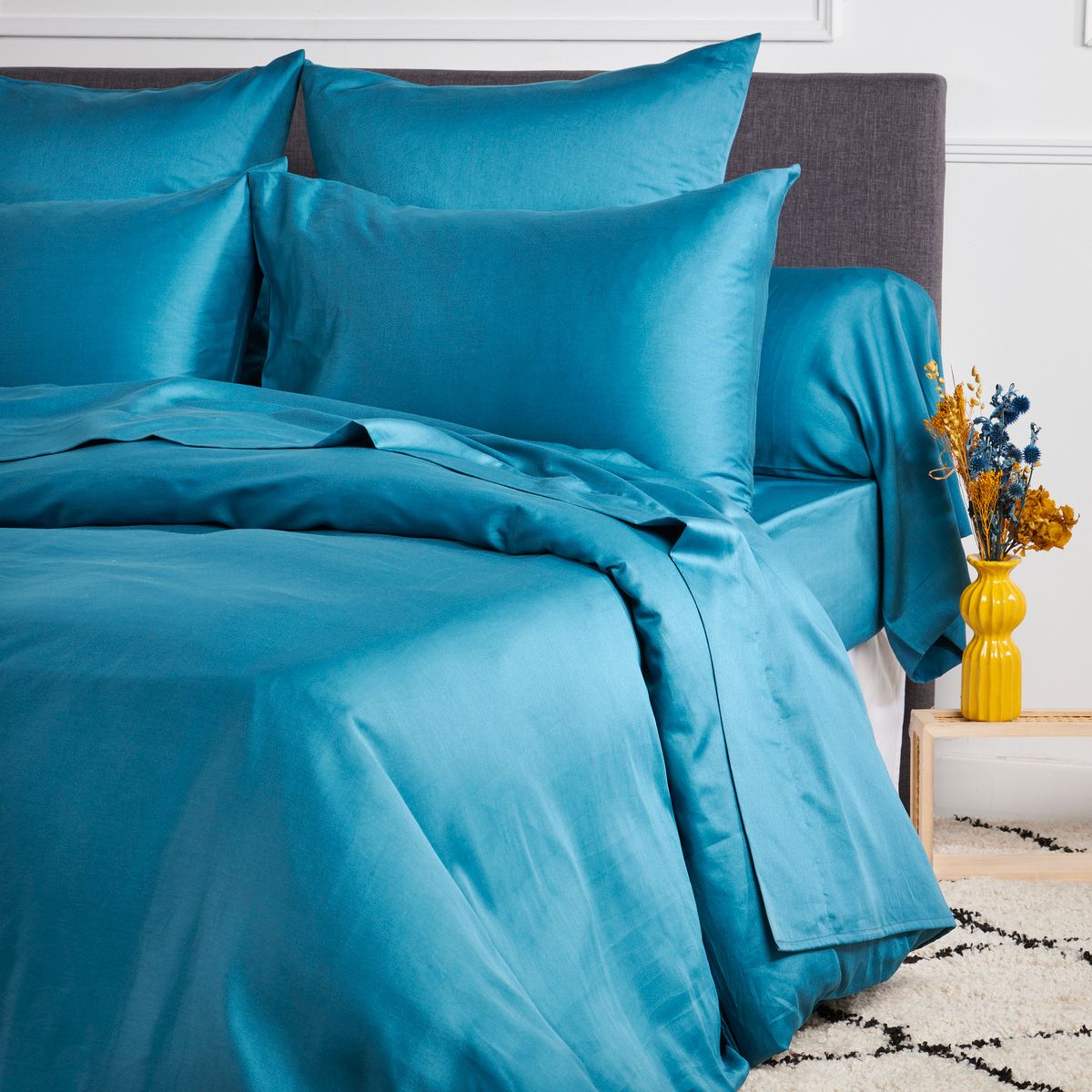 Taie De Traversin Satin De Coton - DOUCE NUIT bleu paon, TRADITION DES VOSGES