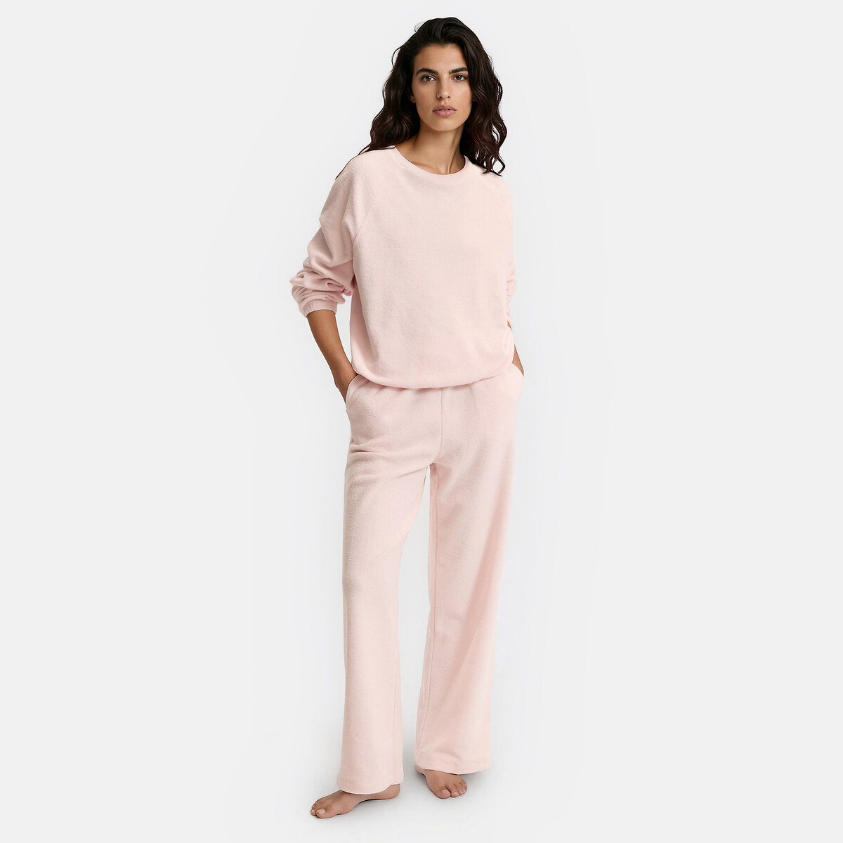 Pyjama 2 pièces, en éponge rose, LA REDOUTE COLLECTIONS