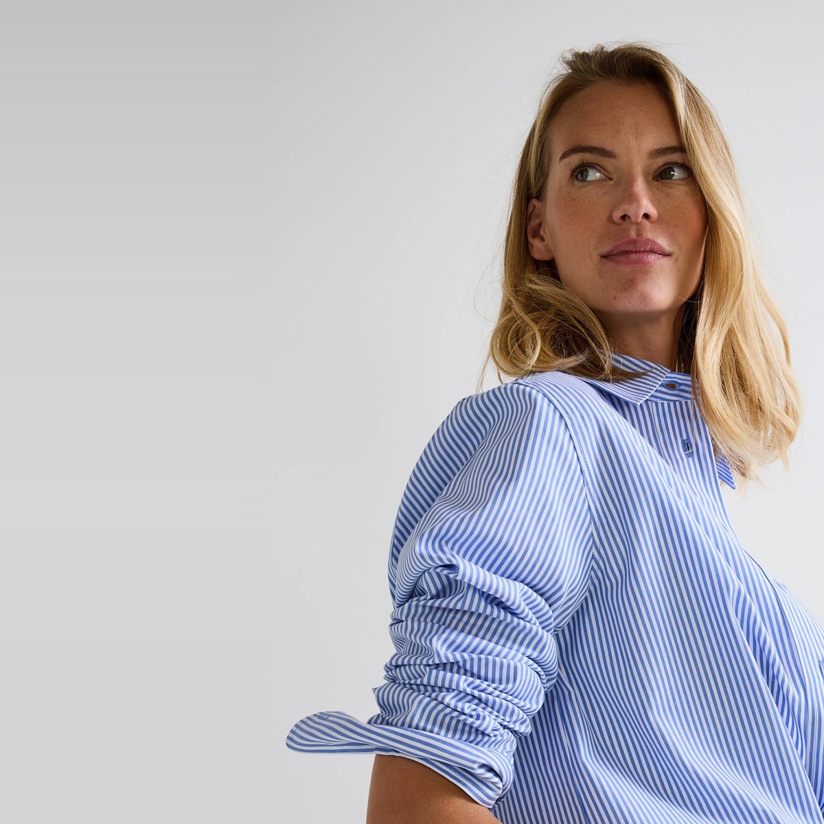 Chemise manches longues rayée en coton bio lupin, MONOPRIX