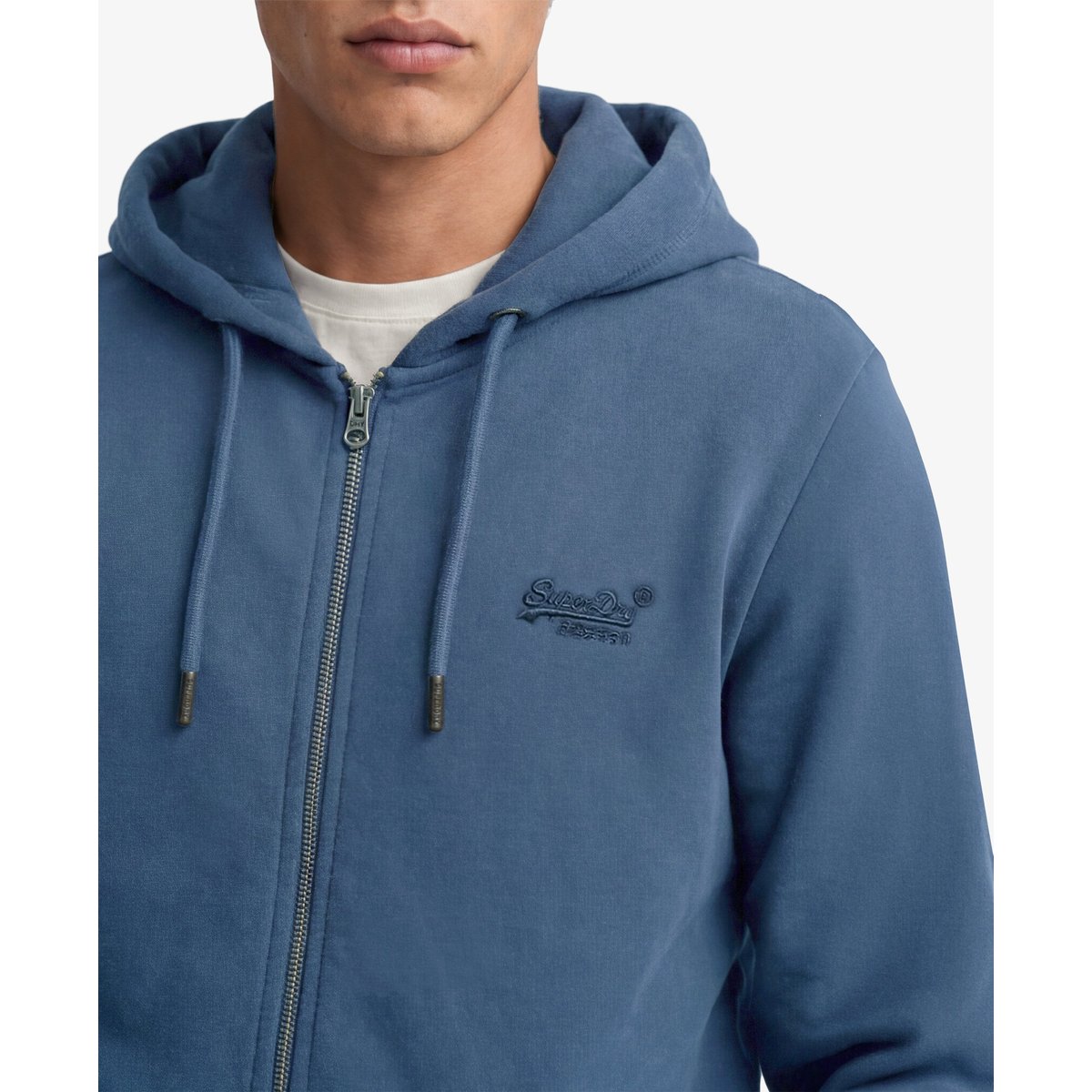 Sweat à capuche zippé Logo Essential bleu délavé héritage, SUPERDRY