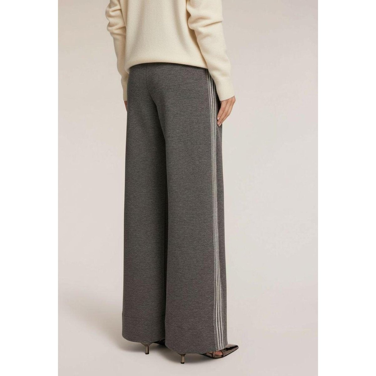 Pantalon palazzo en scuba avec bandes gris, MOTIVI