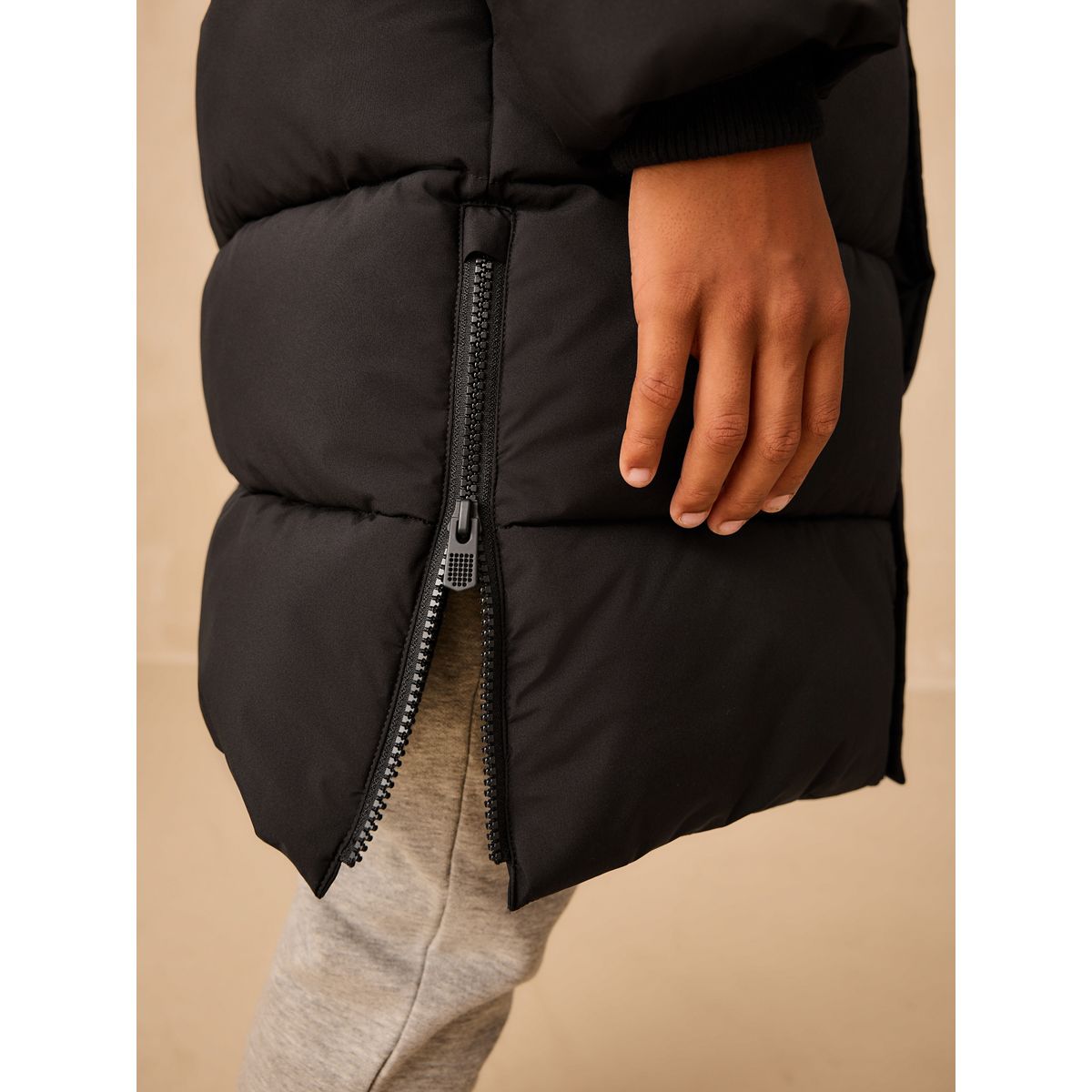 Manteau long matelassé imperméable noir, NEXT