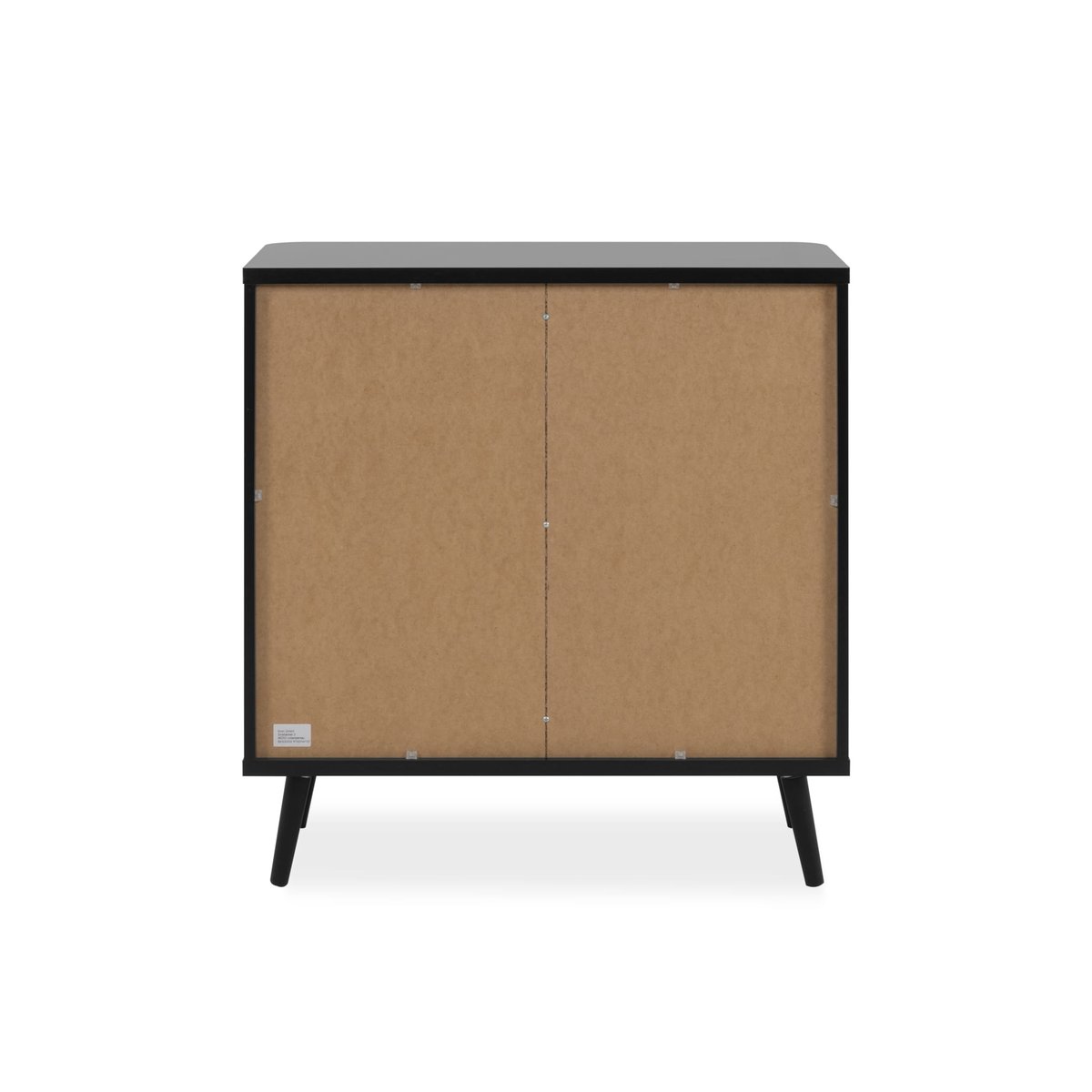 Commode 1 porte 3 tiroirs avec imprimé cannage et pieds en bois massif noir, TERRE DE NUIT