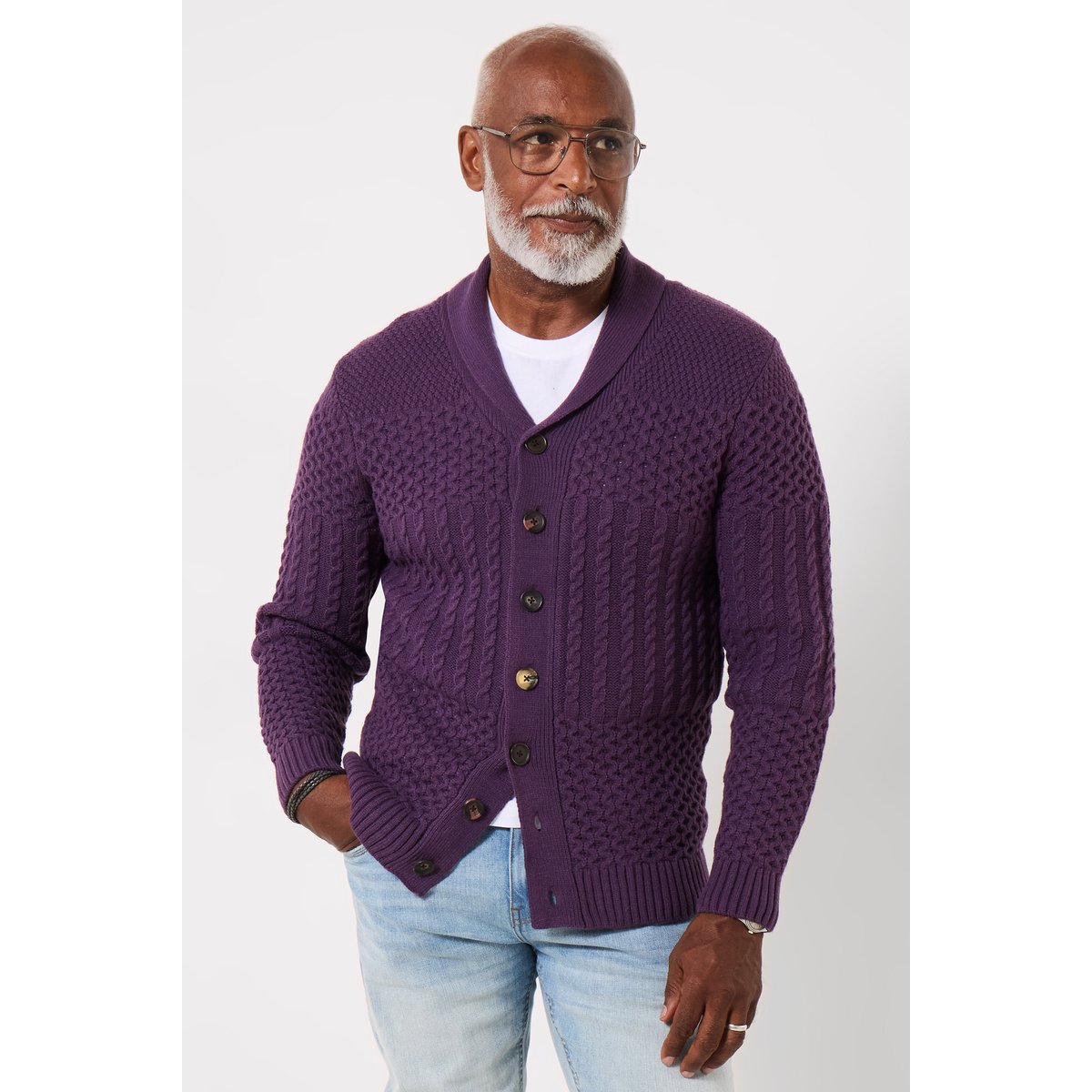 Cardigan en Maille Torsadée Mixte violet, JOE BROWNS