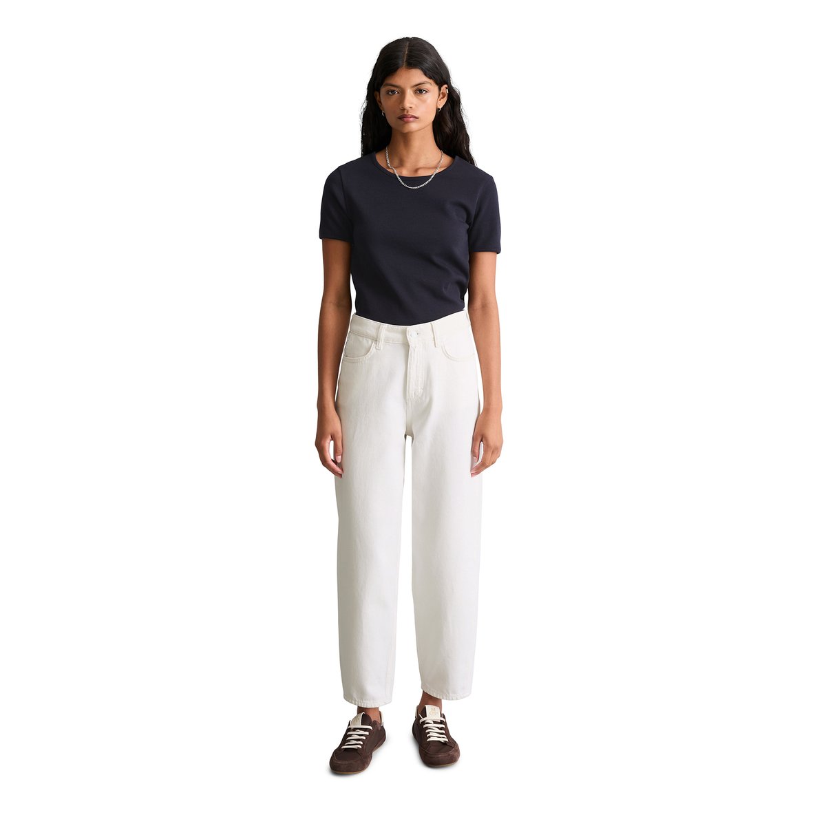 Jeans modèle Stine barrel cropped en denim rigide blanc, MARC O’POLO DENIM