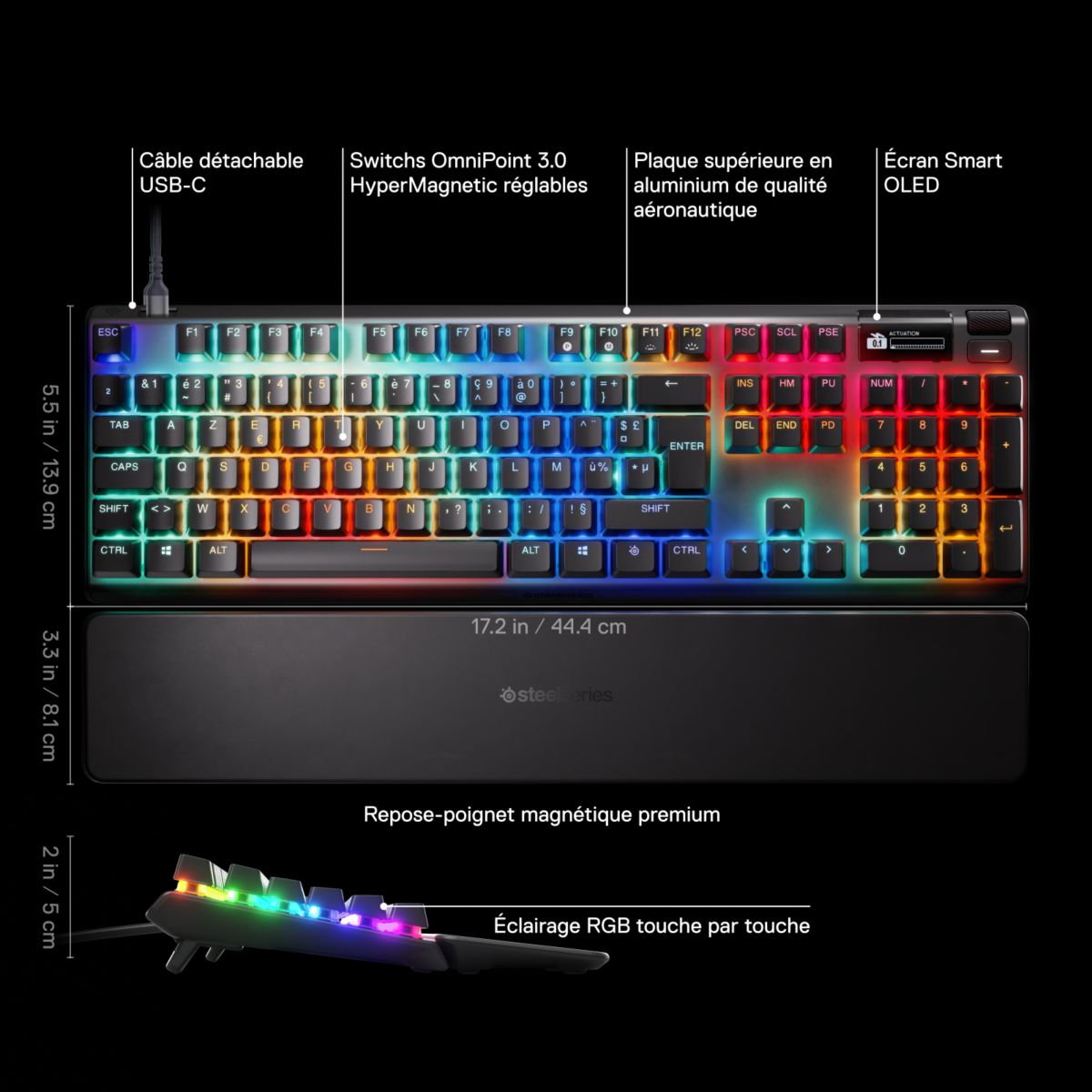 Clavier gamer APEX PRO GEN 3 - FR couleur unique, STEELSERIES