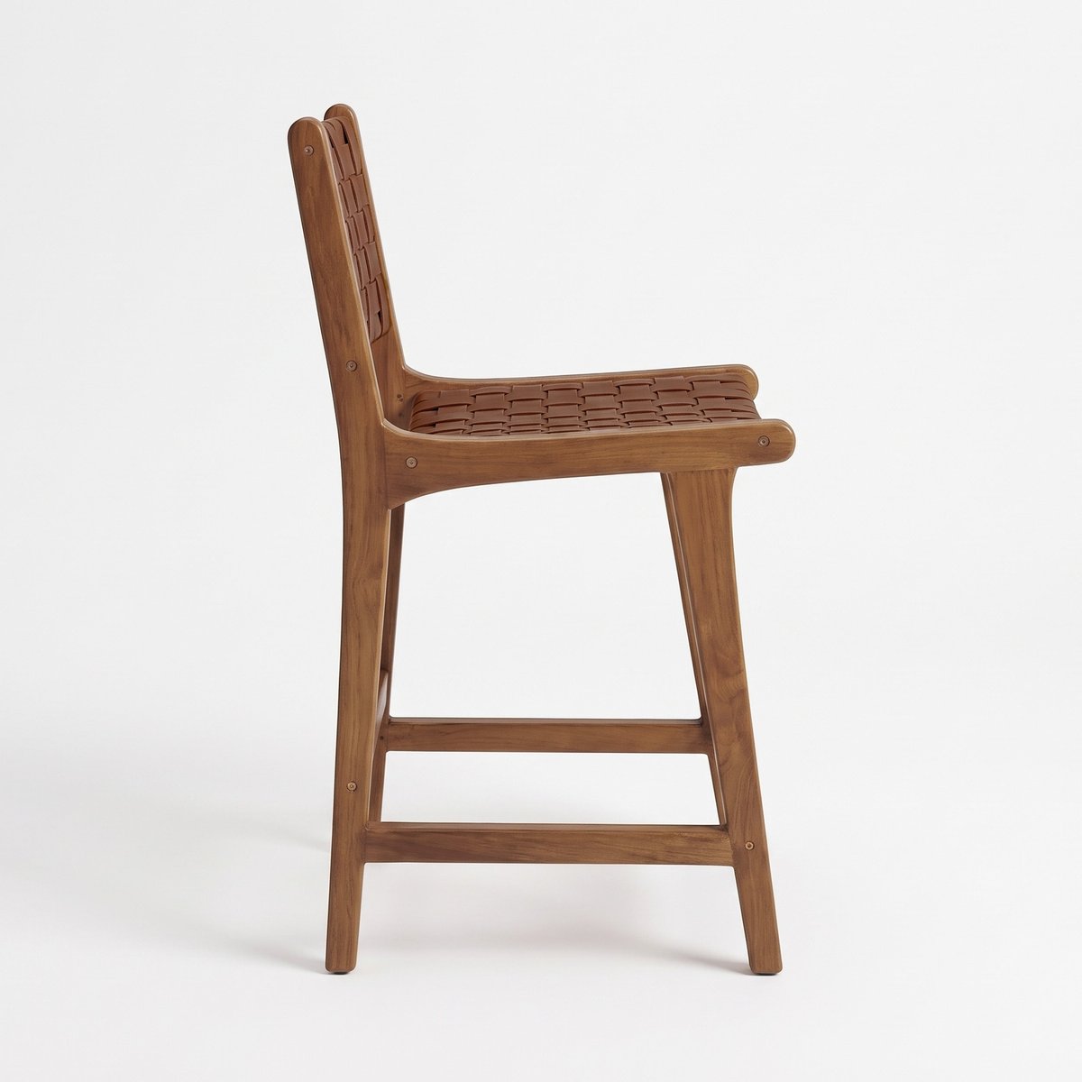 Lot de 2 chaises pour îlot central 66,5 cm en teck et cuir tressé - KUNA marron, MAISON PAVANE