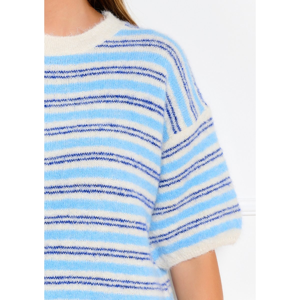 Pull rayé manches courtes bleu electrique, LOLALIZA