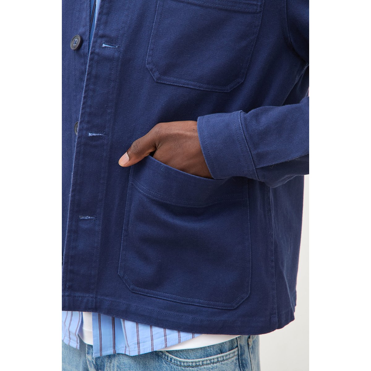 Surchemise droite en coton bleu foncé, BONOBO
