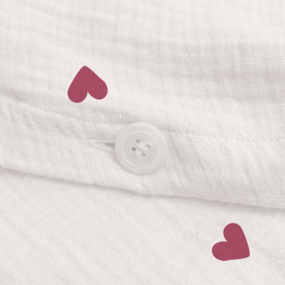 Parure de lit imprimée en gaze de coton, COEUR blanc, MATT ET ROSE