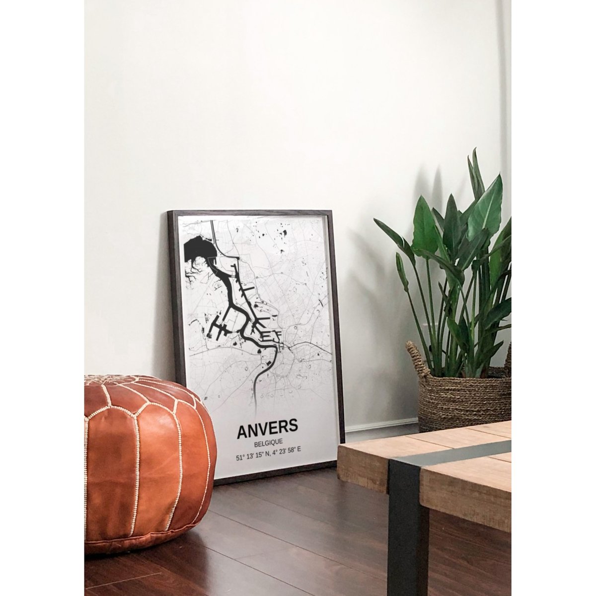 Affiche carte Anvers - rectangle Noir et Blanc blanc, L'AFFICHERIE