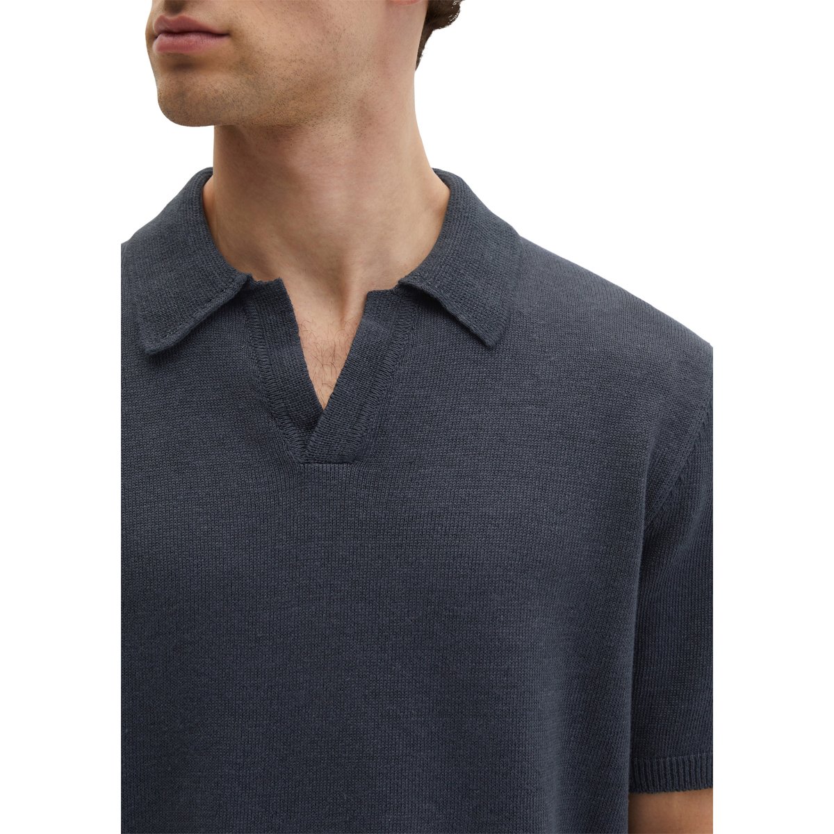 Pull à manches courtes regular en coton bio et en lin bleu foncé, MARC O'POLO
