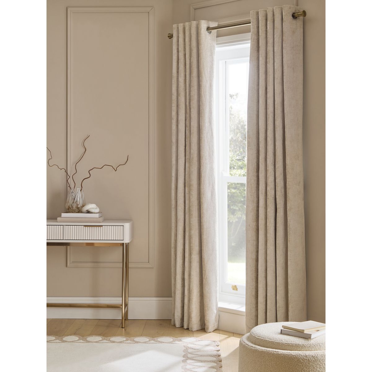 Rideaux en chenille pelucheuse à œillets naturel, NEXT