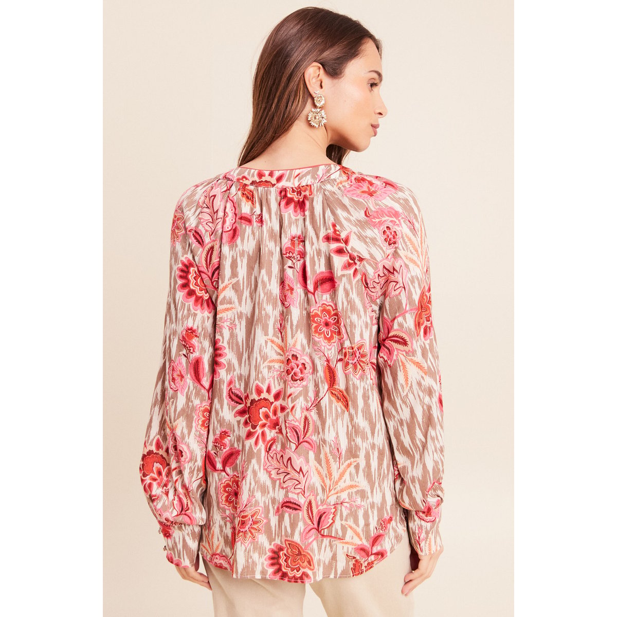 Blouse col v manches longues rose, BREAL