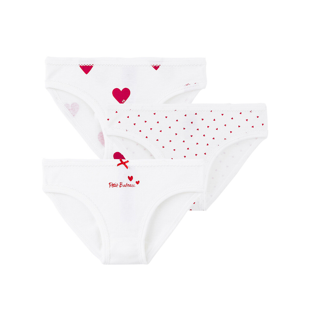 Lot de 3 culottes imprimé coeur, PETIT BATEAU