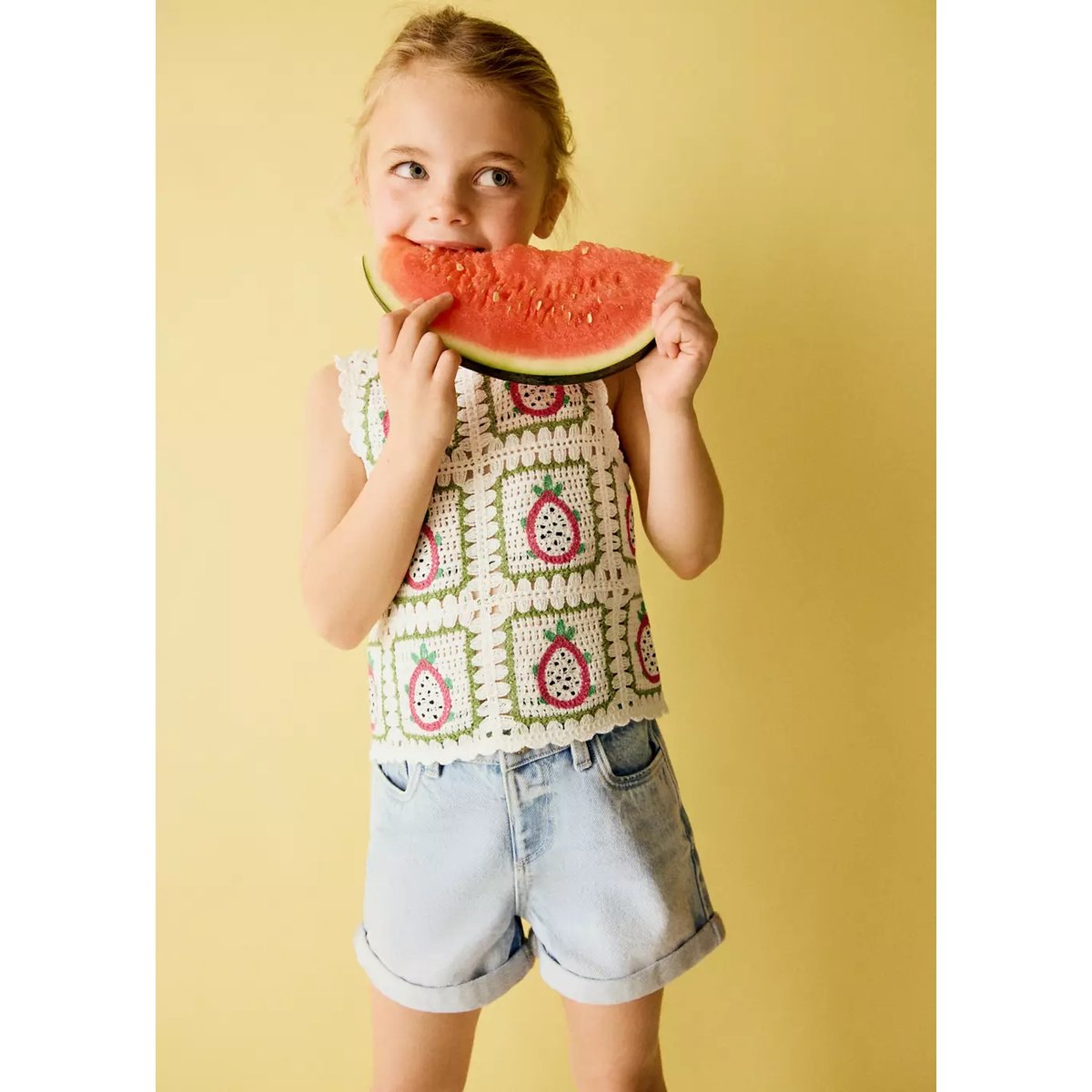 Short en jean à revers bleu clair, MANGO BABY